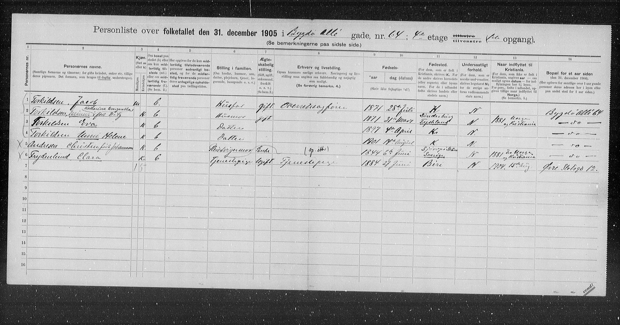 OBA, Kommunal folketelling 31.12.1905 for Kristiania kjøpstad, 1905, s. 5664