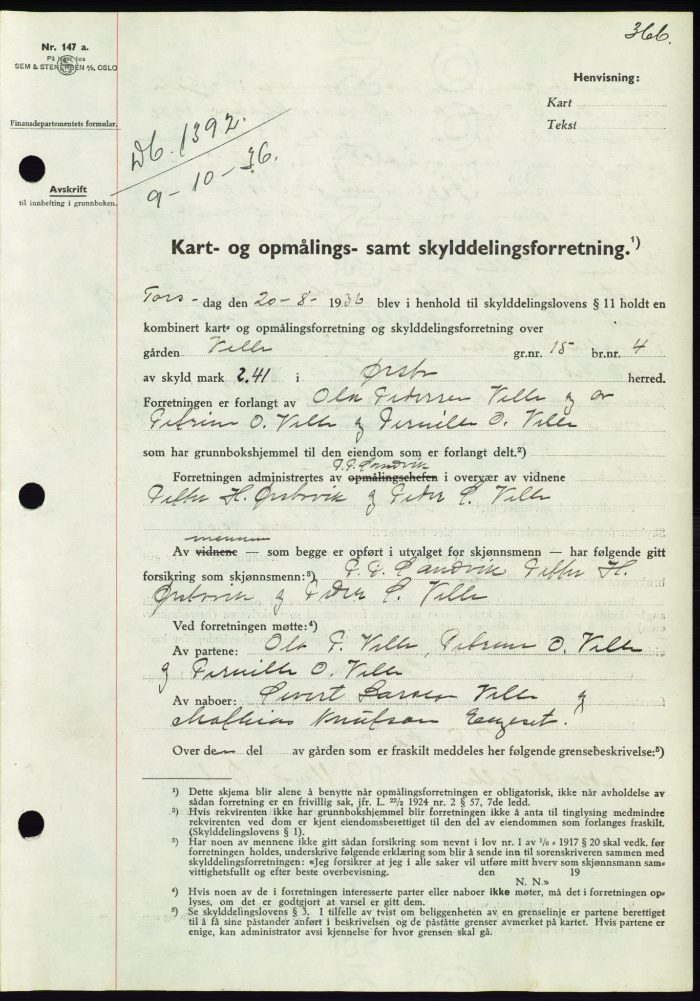 Søre Sunnmøre sorenskriveri, AV/SAT-A-4122/1/2/2C/L0061: Pantebok nr. 55, 1936-1936, Dagboknr: 1391/1936