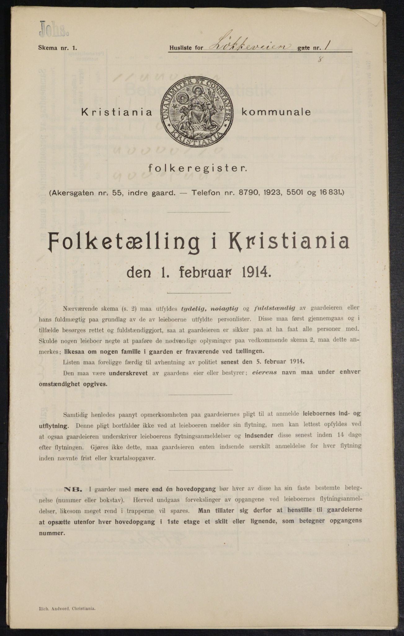 OBA, Kommunal folketelling 1.2.1914 for Kristiania, 1914, s. 58560
