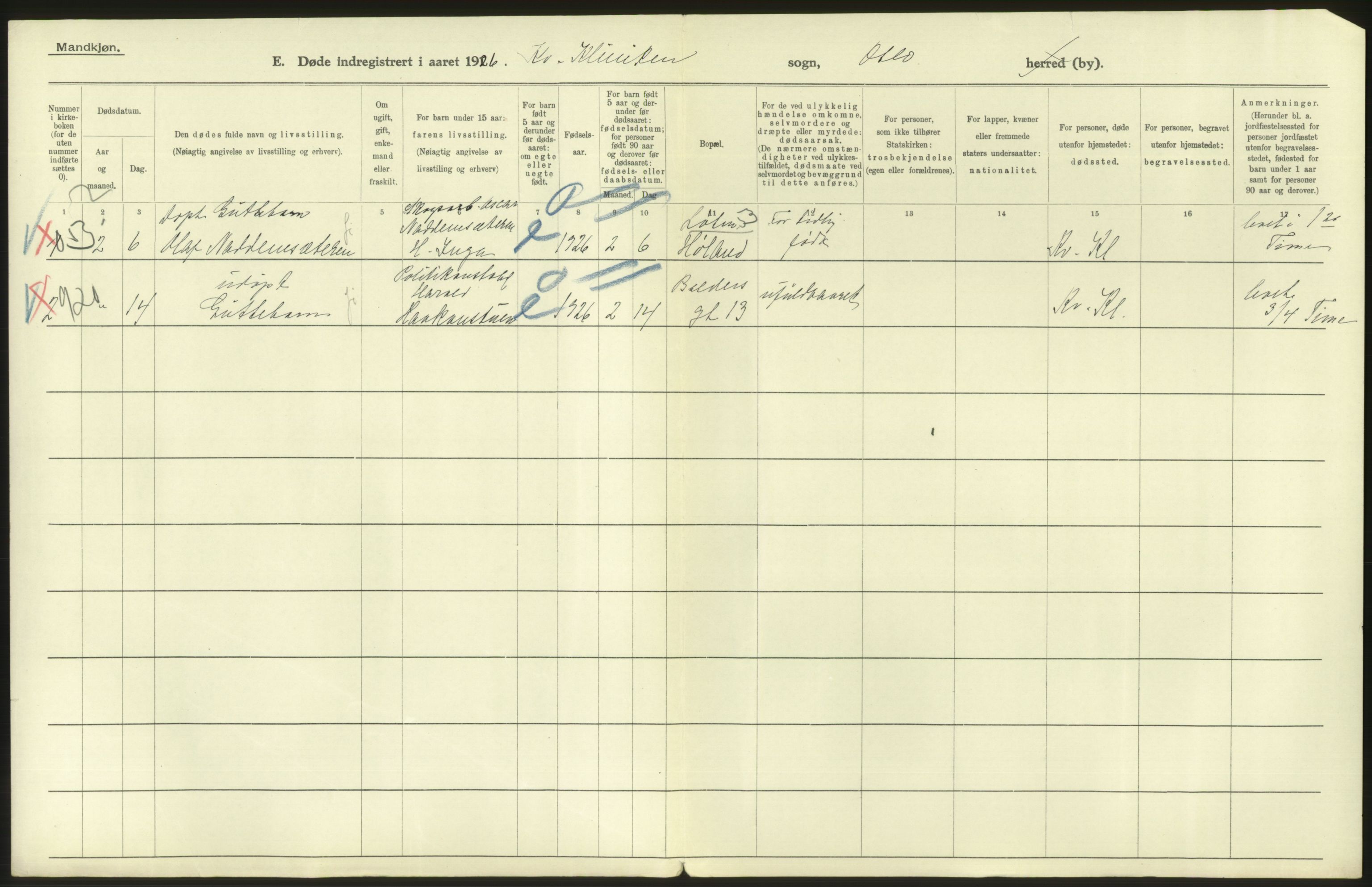 Statistisk sentralbyrå, Sosiodemografiske emner, Befolkning, AV/RA-S-2228/D/Df/Dfc/Dfcf/L0009: Oslo: Døde menn, 1926, s. 608