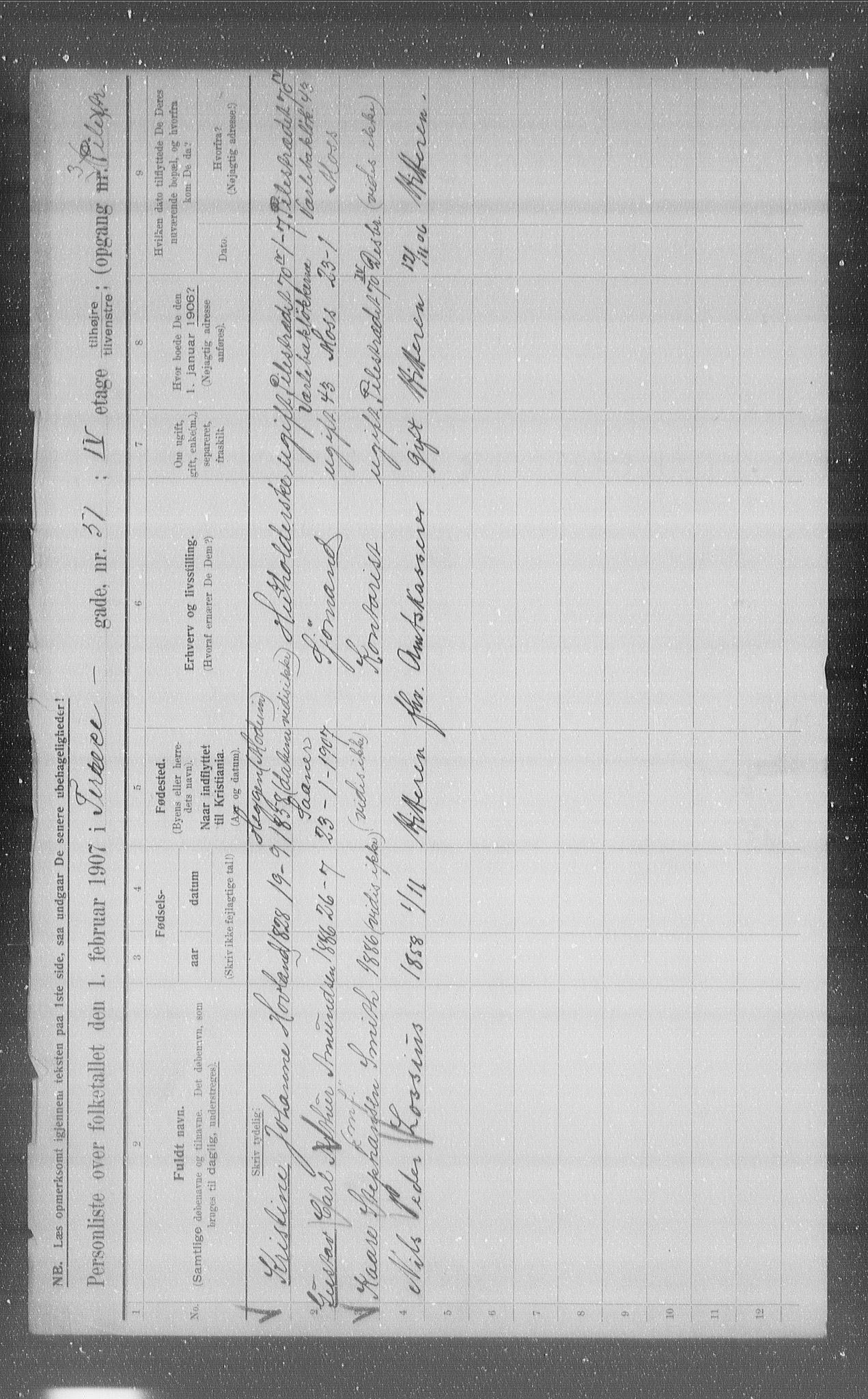 OBA, Kommunal folketelling 1.2.1907 for Kristiania kjøpstad, 1907, s. 55363