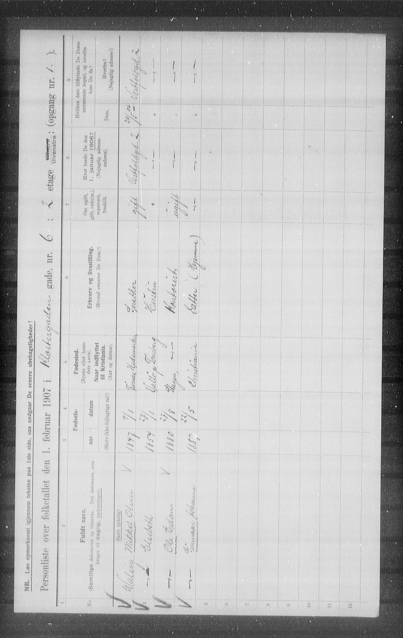 OBA, Kommunal folketelling 1.2.1907 for Kristiania kjøpstad, 1907, s. 26551