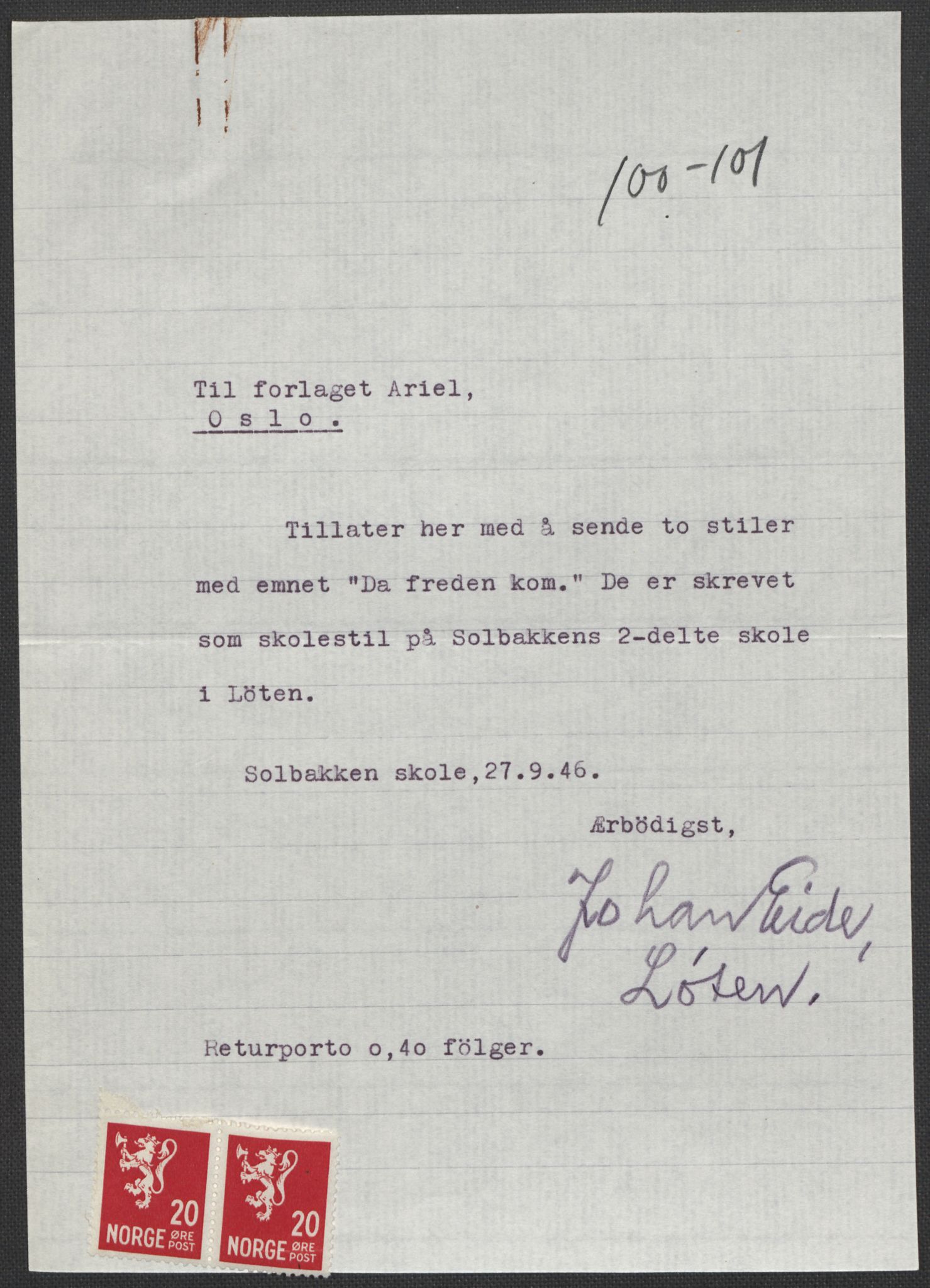 Det norske totalavholdsselskap, AV/RA-PA-0419/E/Eb/L0603: Skolestiler om krigstida (ordnet topografisk etter distrikt og skole), 1946, s. 286