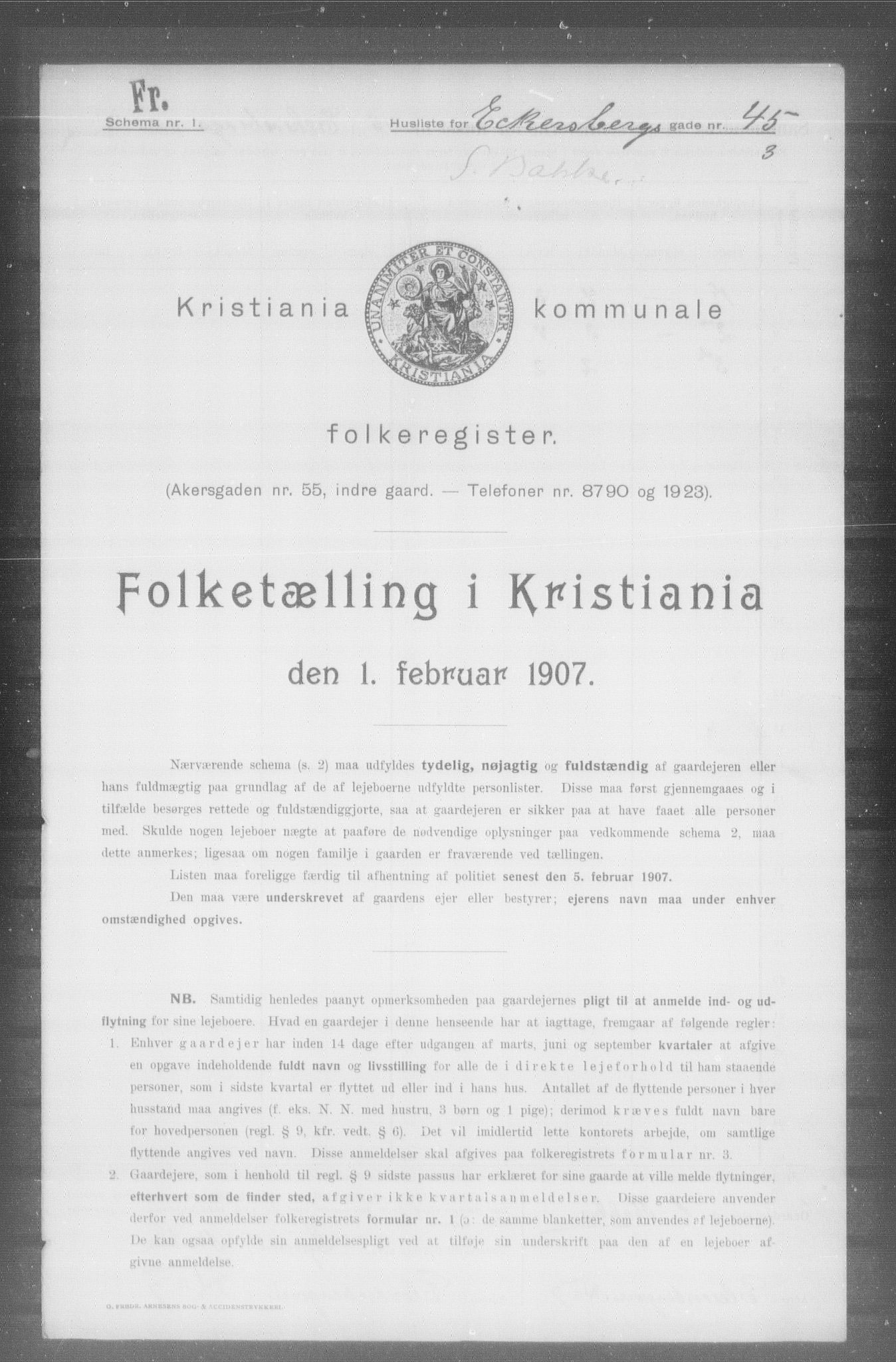 OBA, Kommunal folketelling 1.2.1907 for Kristiania kjøpstad, 1907, s. 9510