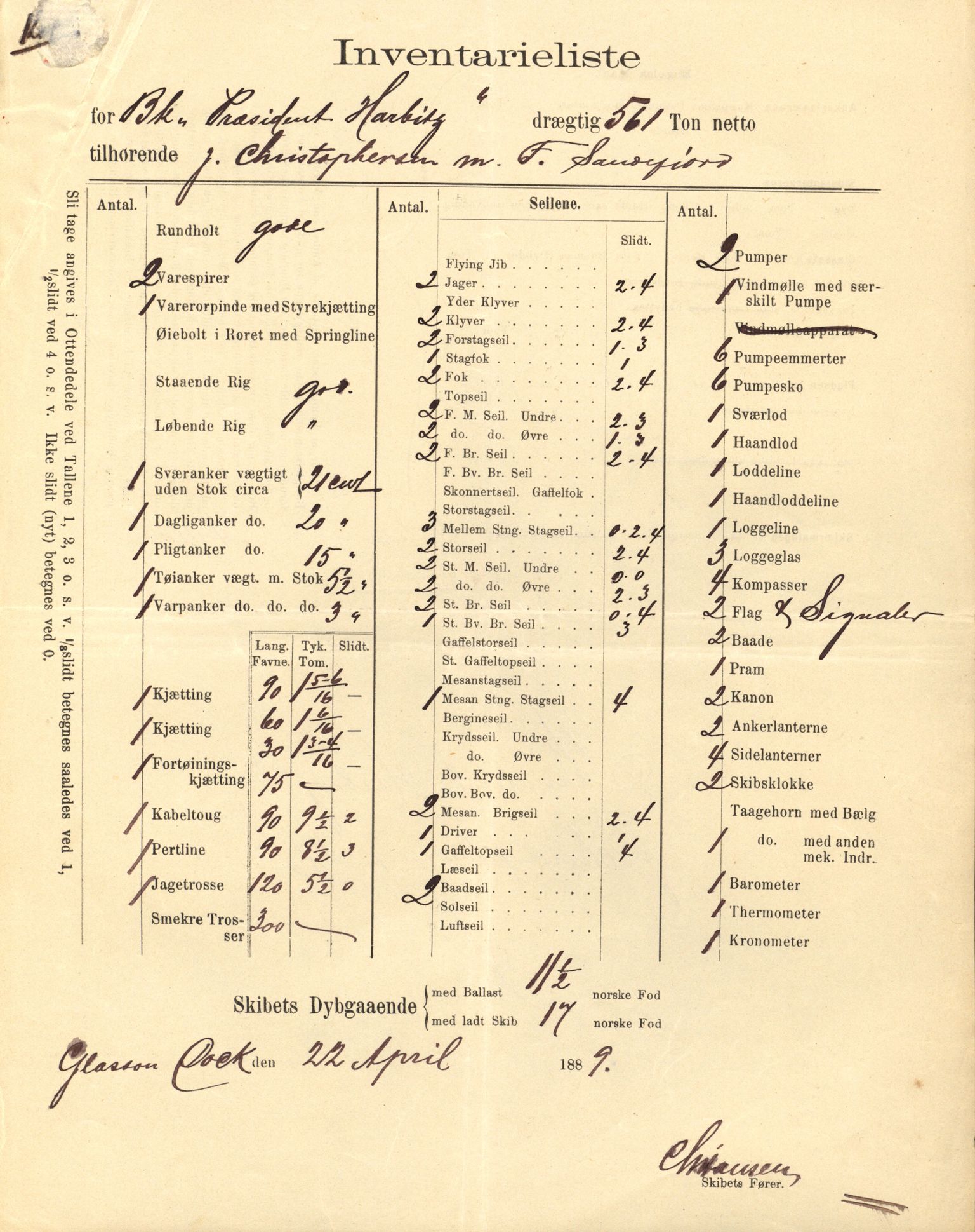 Pa 63 - Østlandske skibsassuranceforening, VEMU/A-1079/G/Ga/L0023/0007: Havaridokumenter / Eugenie, Askur, Præsident Harbitz, Professor Johnson, Professor Mohn, 1889, s. 76