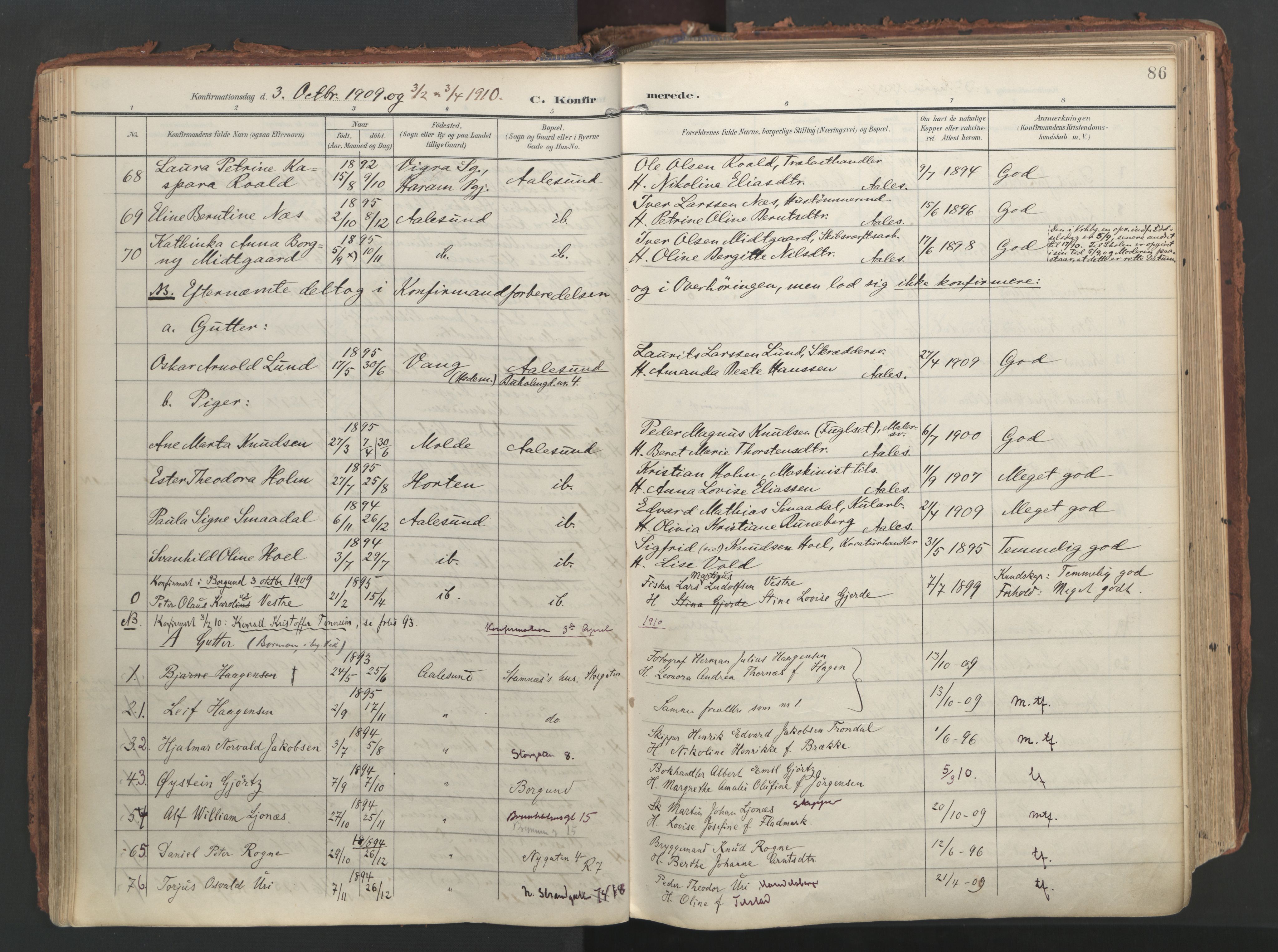 Ministerialprotokoller, klokkerbøker og fødselsregistre - Møre og Romsdal, AV/SAT-A-1454/529/L0459: Ministerialbok nr. 529A09, 1904-1917, s. 86