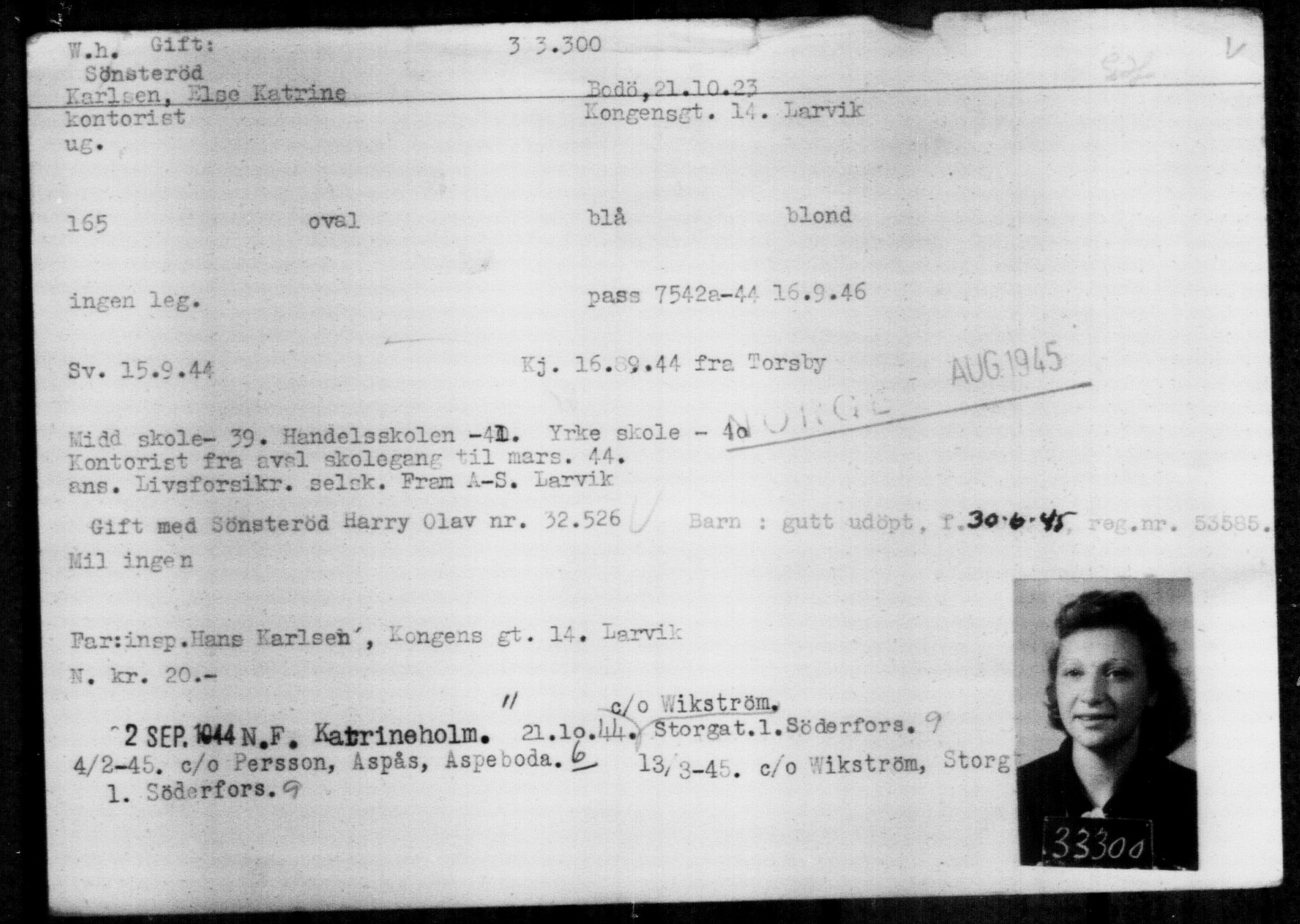Utenriksstasjonene, Legasjonen i Stockholm, Flyktningkontoret, AV/RA-S-6753/V/Va/L0013: Kjesäterkartoteket, flyktninger med registreringsnr. 31500-34731, 1940-1945, s. 1893
