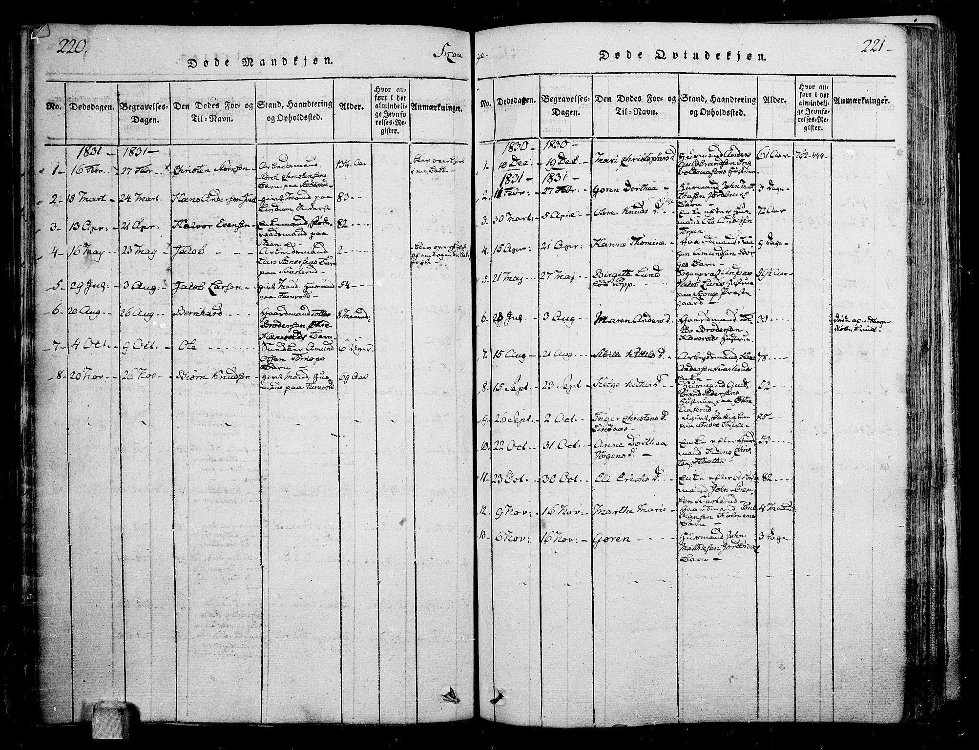 Skoger kirkebøker, AV/SAKO-A-59/F/Fa/L0002: Ministerialbok nr. I 2 /1, 1814-1842, s. 220-221