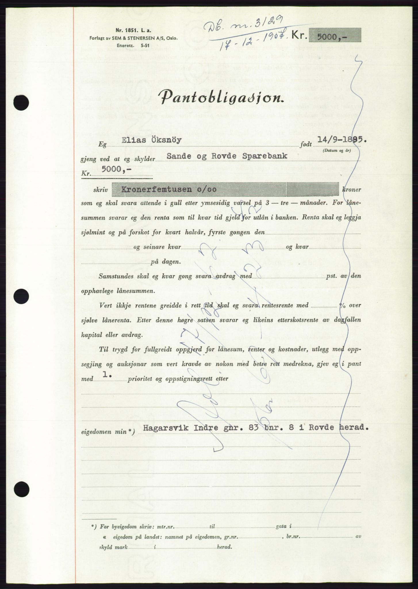 Søre Sunnmøre sorenskriveri, AV/SAT-A-4122/1/2/2C/L0130: Pantebok nr. 18B, 1957-1958, Dagboknr: 3129/1957