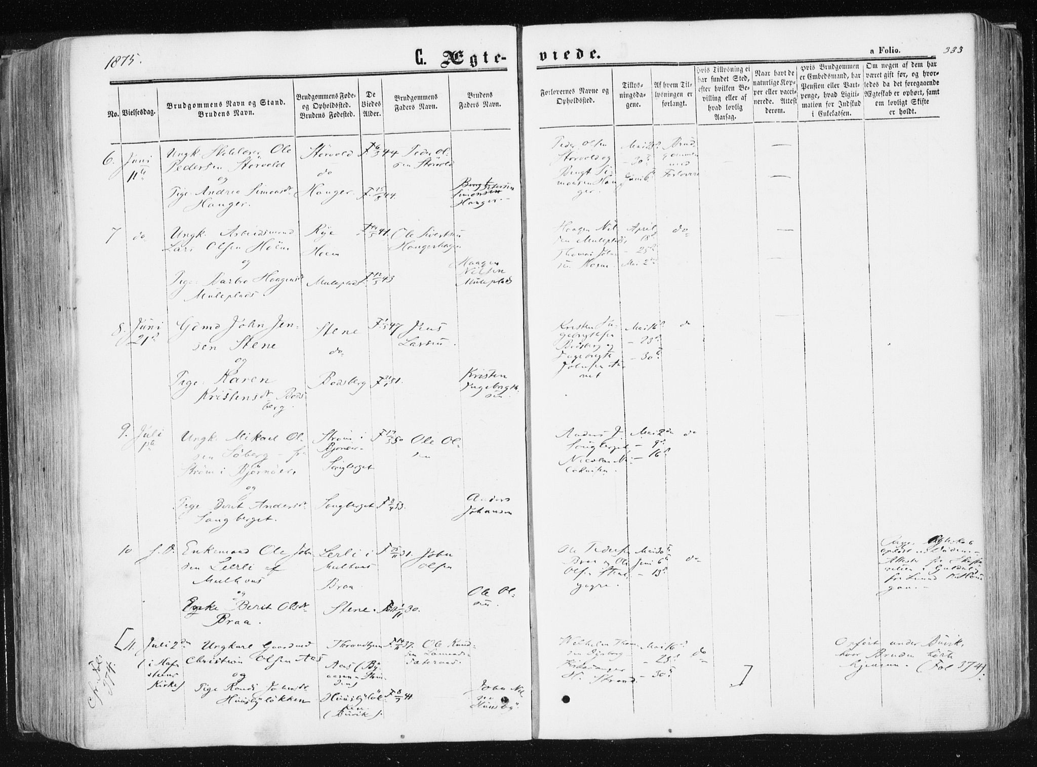 Ministerialprotokoller, klokkerbøker og fødselsregistre - Sør-Trøndelag, SAT/A-1456/612/L0377: Ministerialbok nr. 612A09, 1859-1877, s. 333