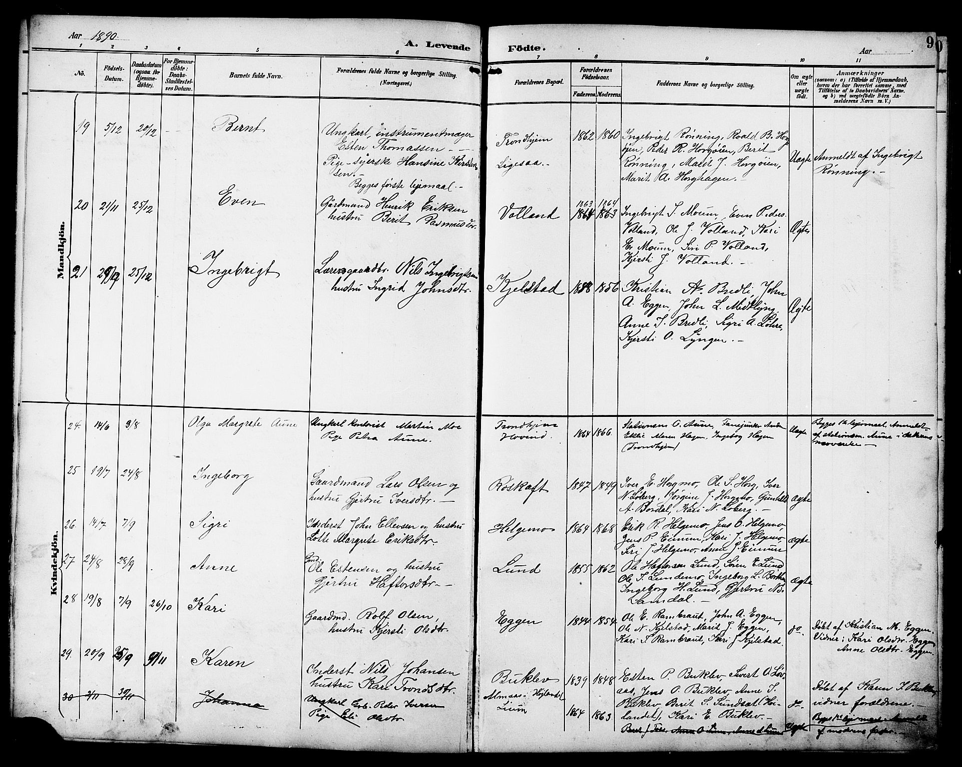 Ministerialprotokoller, klokkerbøker og fødselsregistre - Sør-Trøndelag, AV/SAT-A-1456/692/L1111: Klokkerbok nr. 692C06, 1890-1904, s. 9