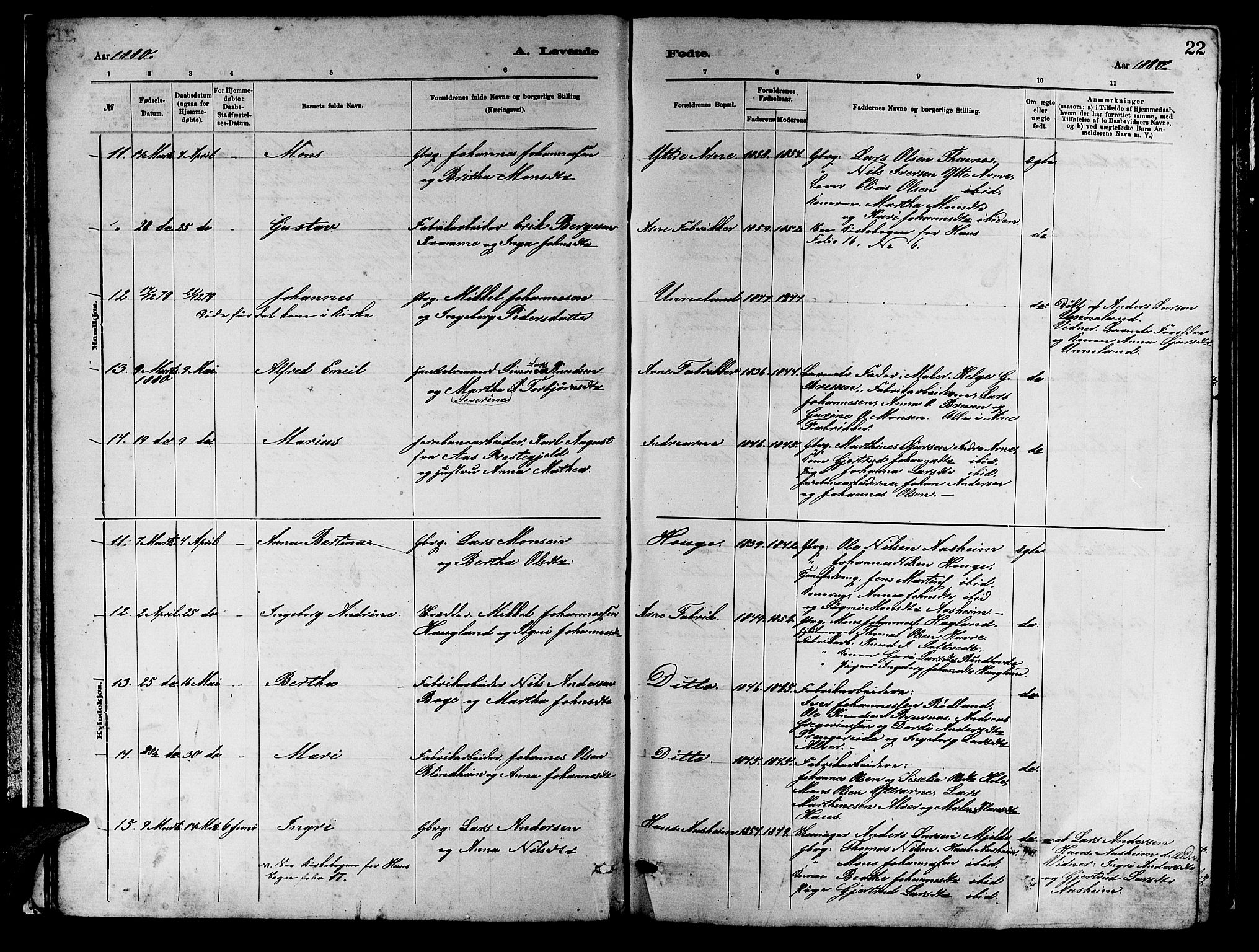Arna sokneprestembete, AV/SAB-A-74001/H/Ha/Hab: Klokkerbok nr. A 2, 1878-1887, s. 22