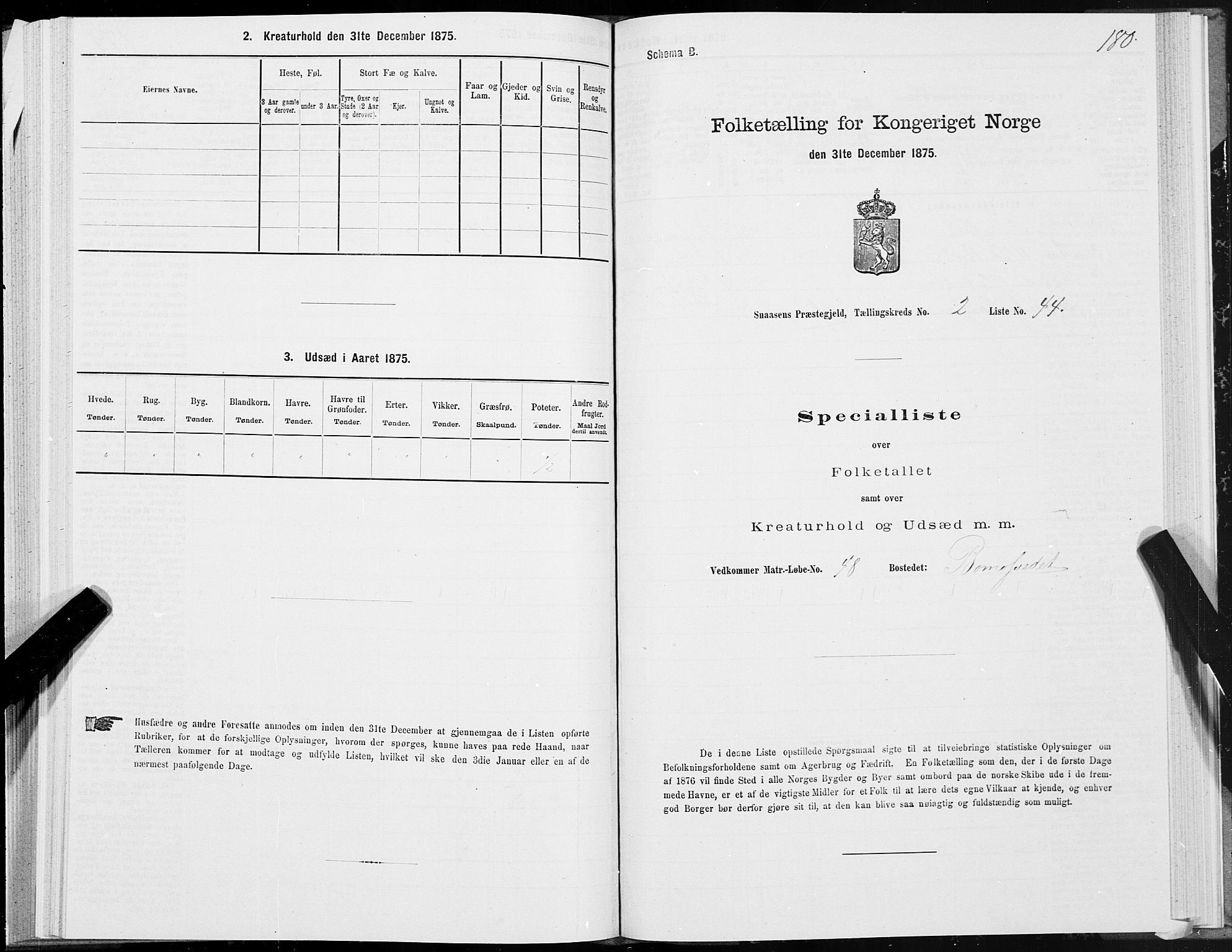 SAT, Folketelling 1875 for 1736P Snåsa prestegjeld, 1875, s. 1180