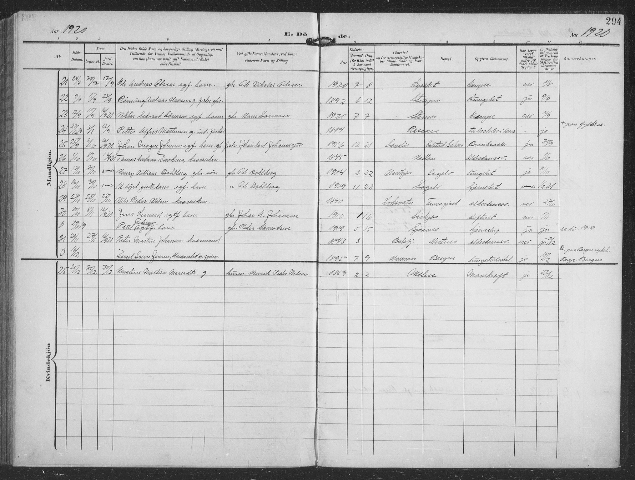 Balsfjord sokneprestembete, AV/SATØ-S-1303/G/Ga/L0009klokker: Klokkerbok nr. 9, 1906-1920, s. 294