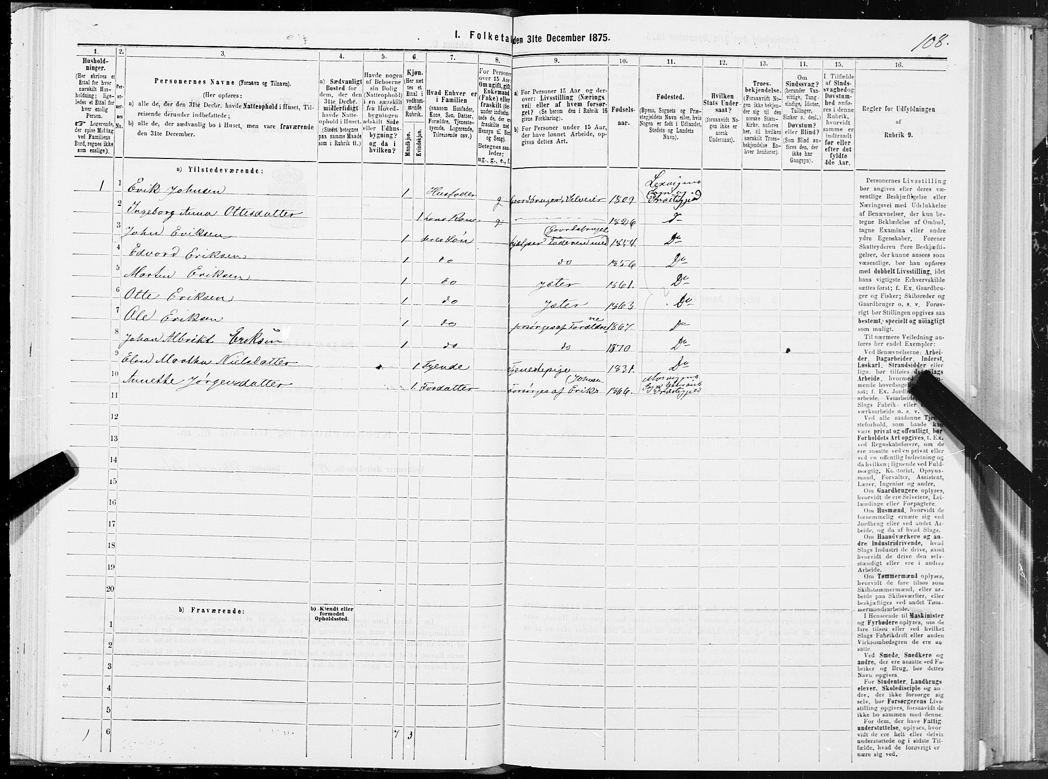 SAT, Folketelling 1875 for 1718P Leksvik prestegjeld, 1875, s. 1108