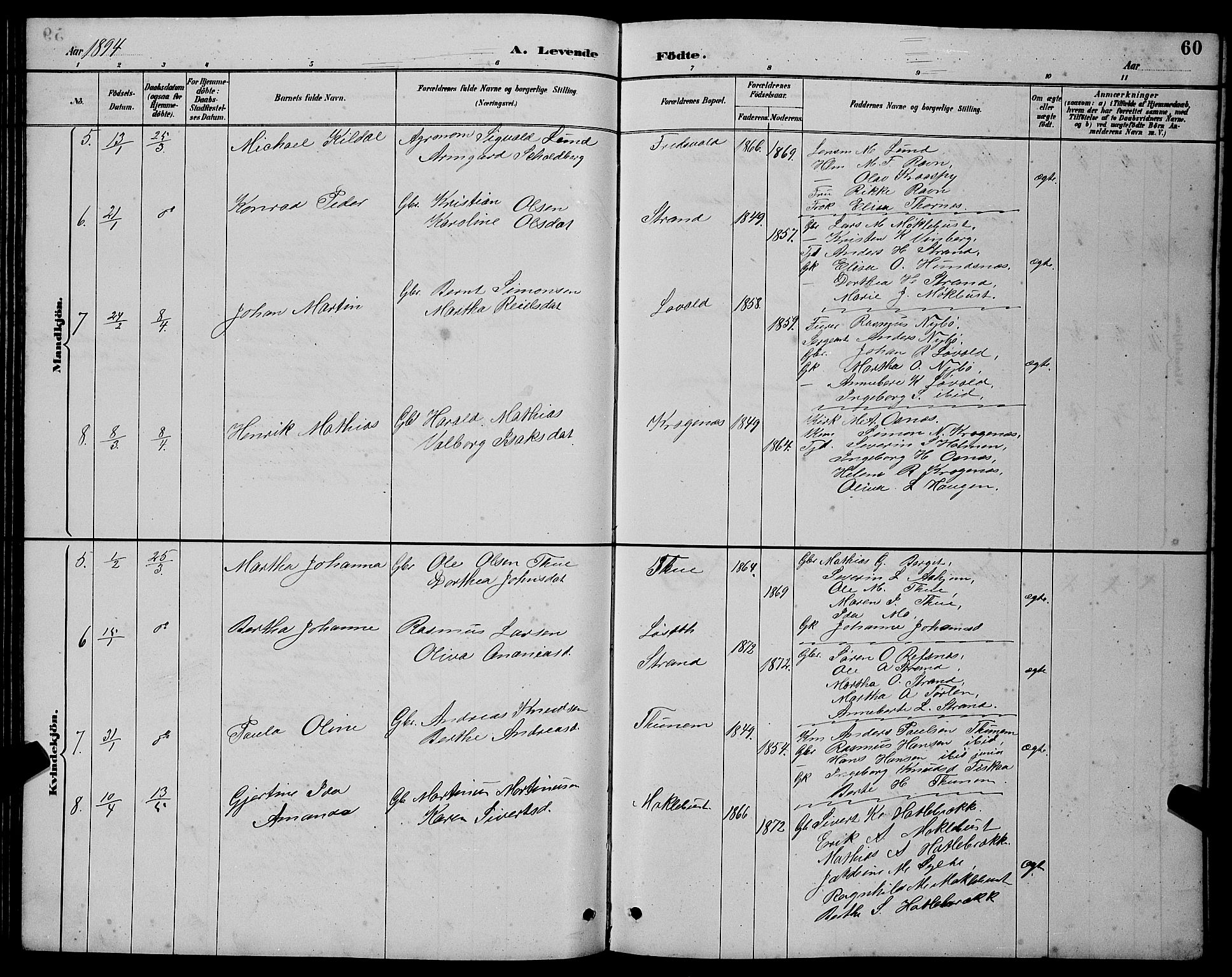 Ministerialprotokoller, klokkerbøker og fødselsregistre - Møre og Romsdal, AV/SAT-A-1454/501/L0017: Klokkerbok nr. 501C03, 1885-1901, s. 60