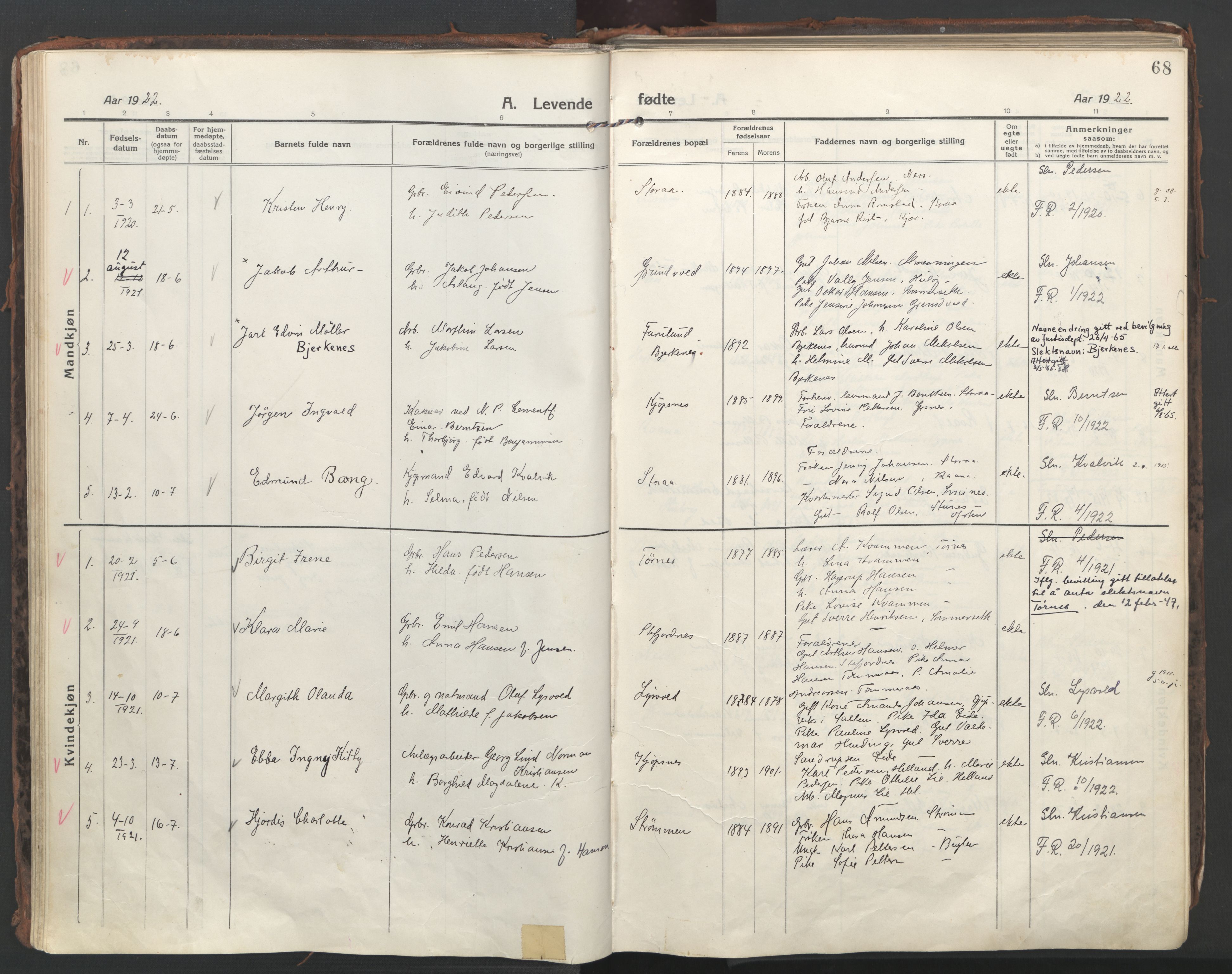 Ministerialprotokoller, klokkerbøker og fødselsregistre - Nordland, AV/SAT-A-1459/861/L0872: Ministerialbok nr. 861A07, 1915-1924, s. 68