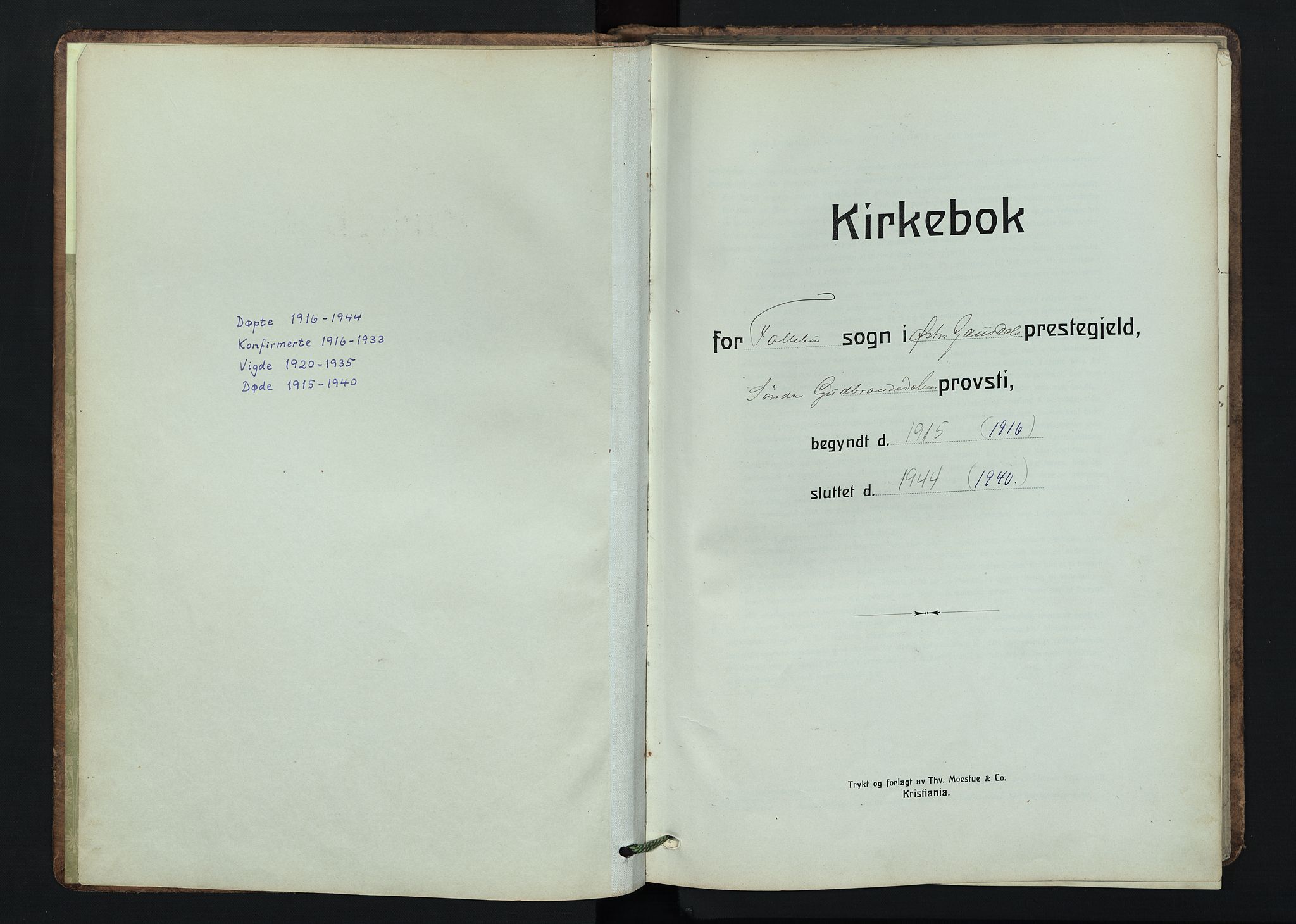 Østre Gausdal prestekontor, AV/SAH-PREST-092/H/Ha/Hab/L0005: Klokkerbok nr. 5, 1915-1944