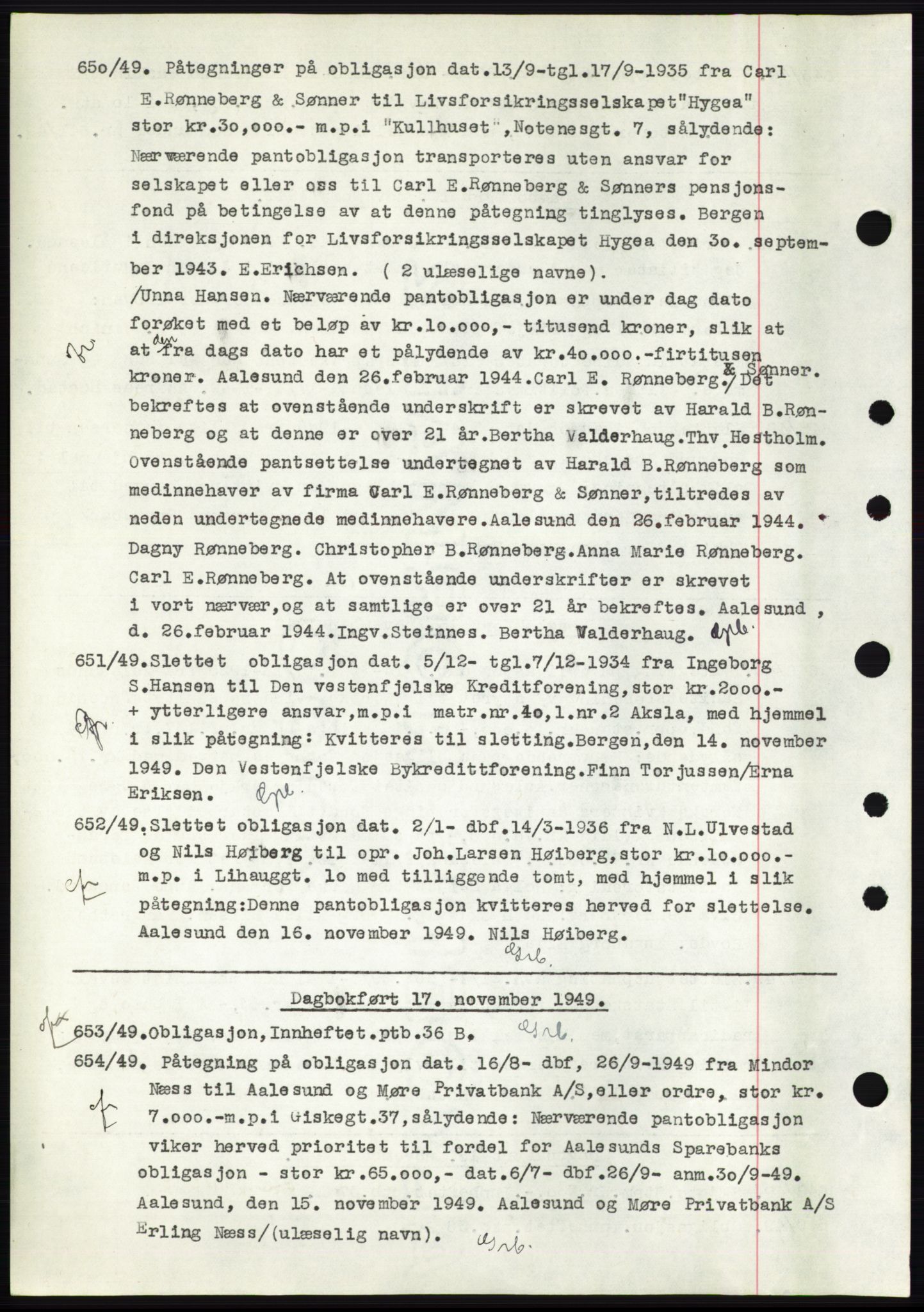 Ålesund byfogd, SAT/A-4384: Pantebok nr. C34-35, 1946-1950, Dagboknr: 650/1949