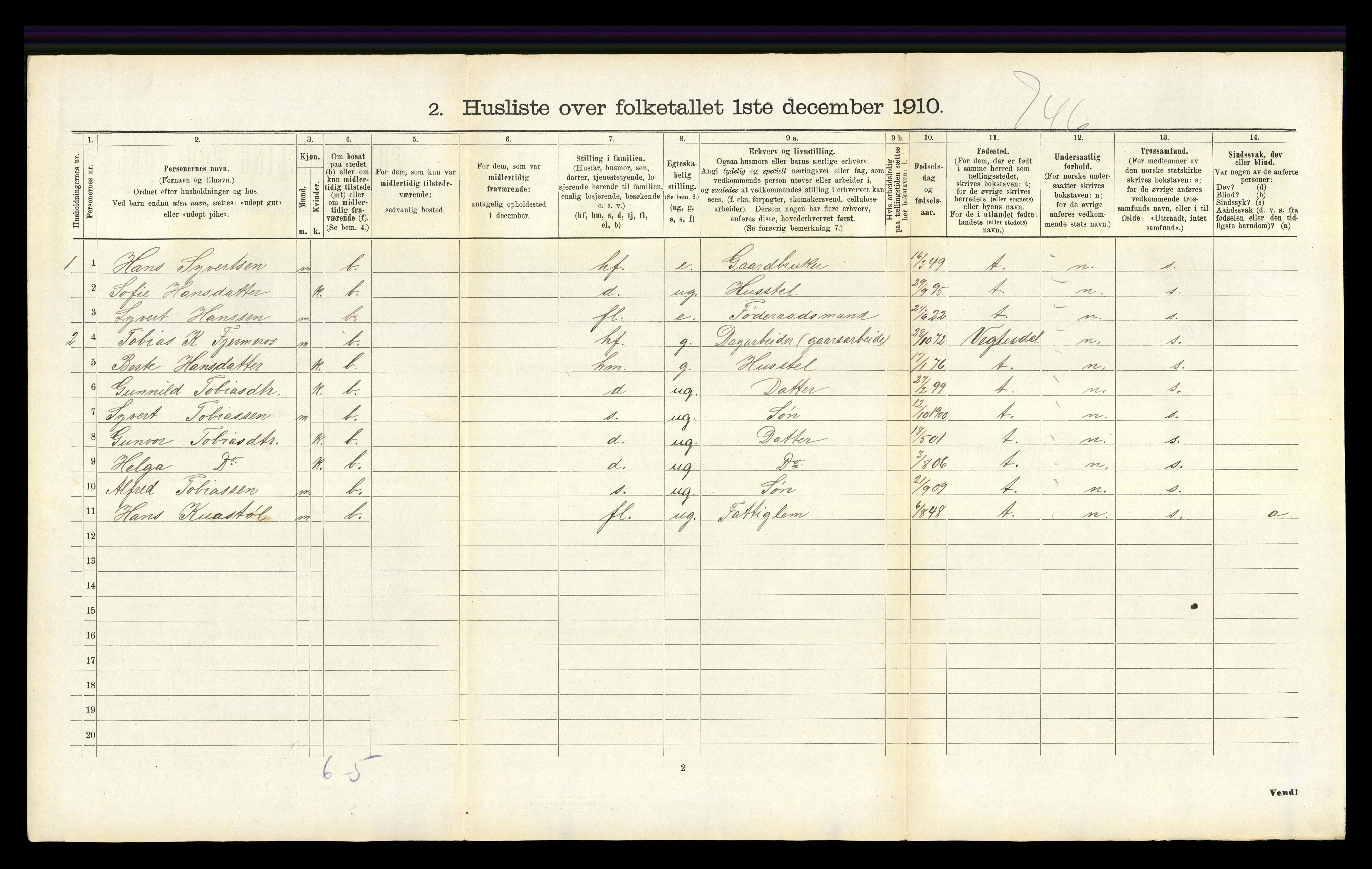 RA, Folketelling 1910 for 0935 Iveland herred, 1910, s. 250