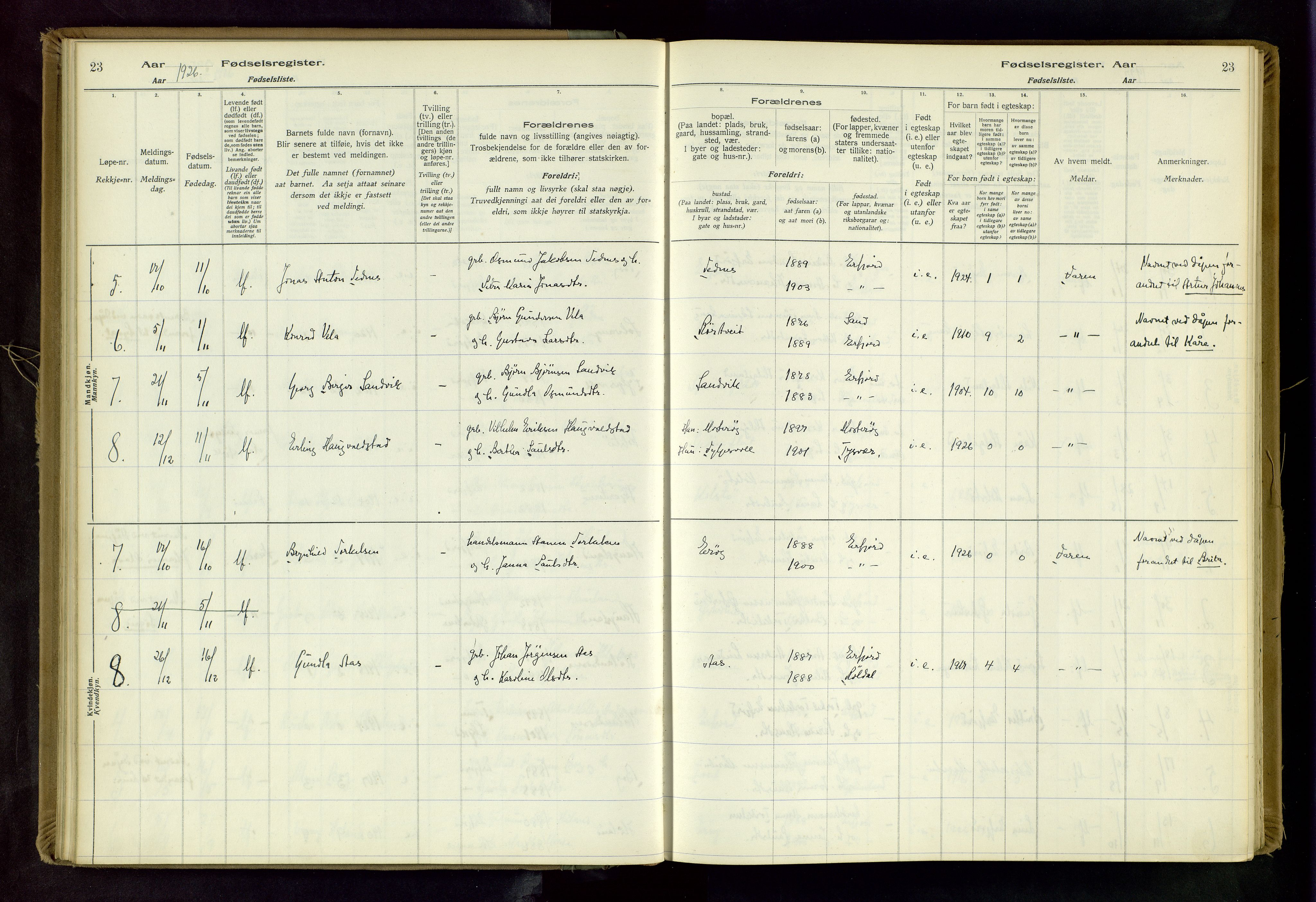 Jelsa sokneprestkontor, AV/SAST-A-101842/02/I: Fødselsregister nr. 14, 1916-1982, s. 23