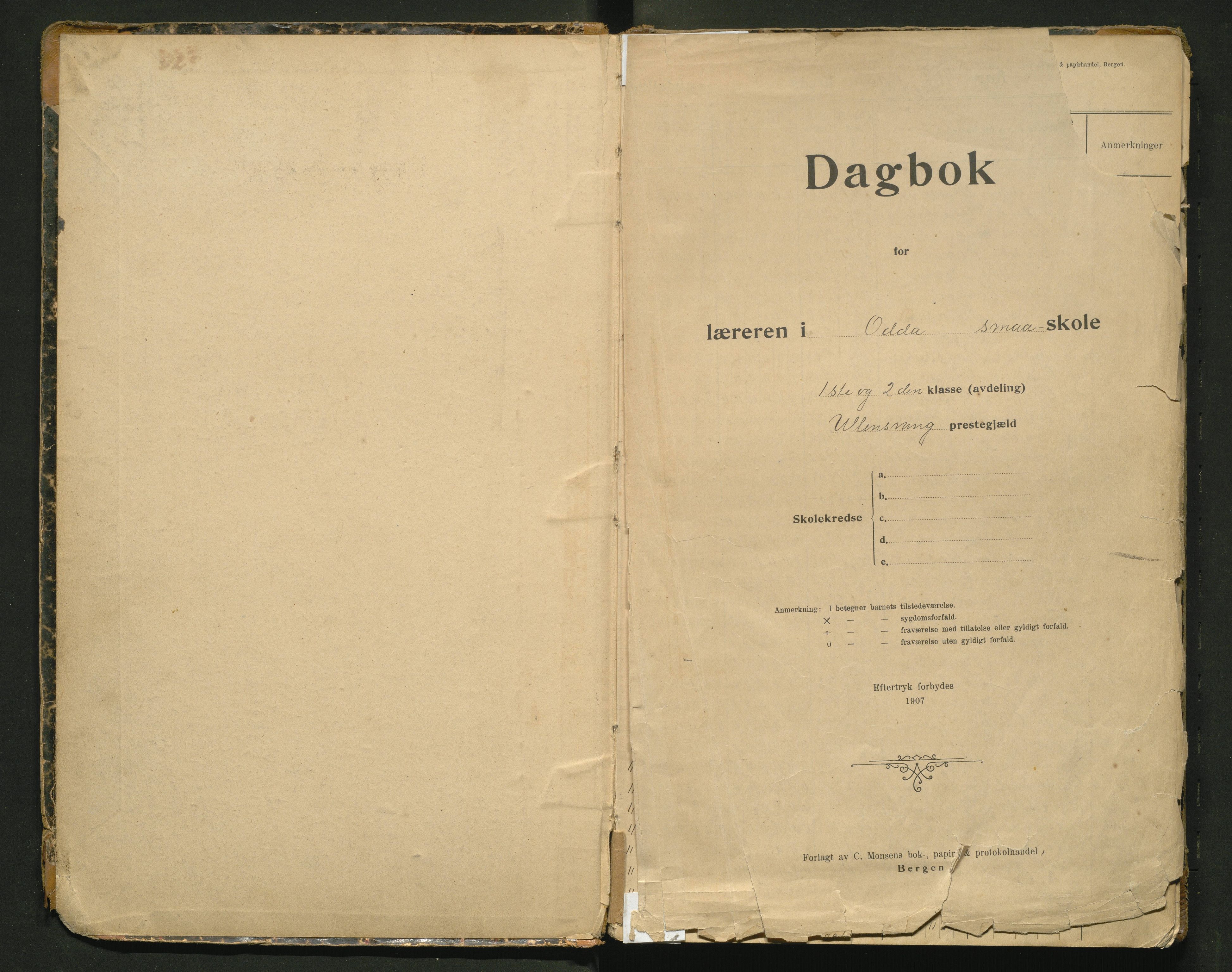 Odda kommune. Barneskulane , IKAH/1228-231/G/Ga/Gaa/L0003: Dagbok for Odda skule, 1909-1919