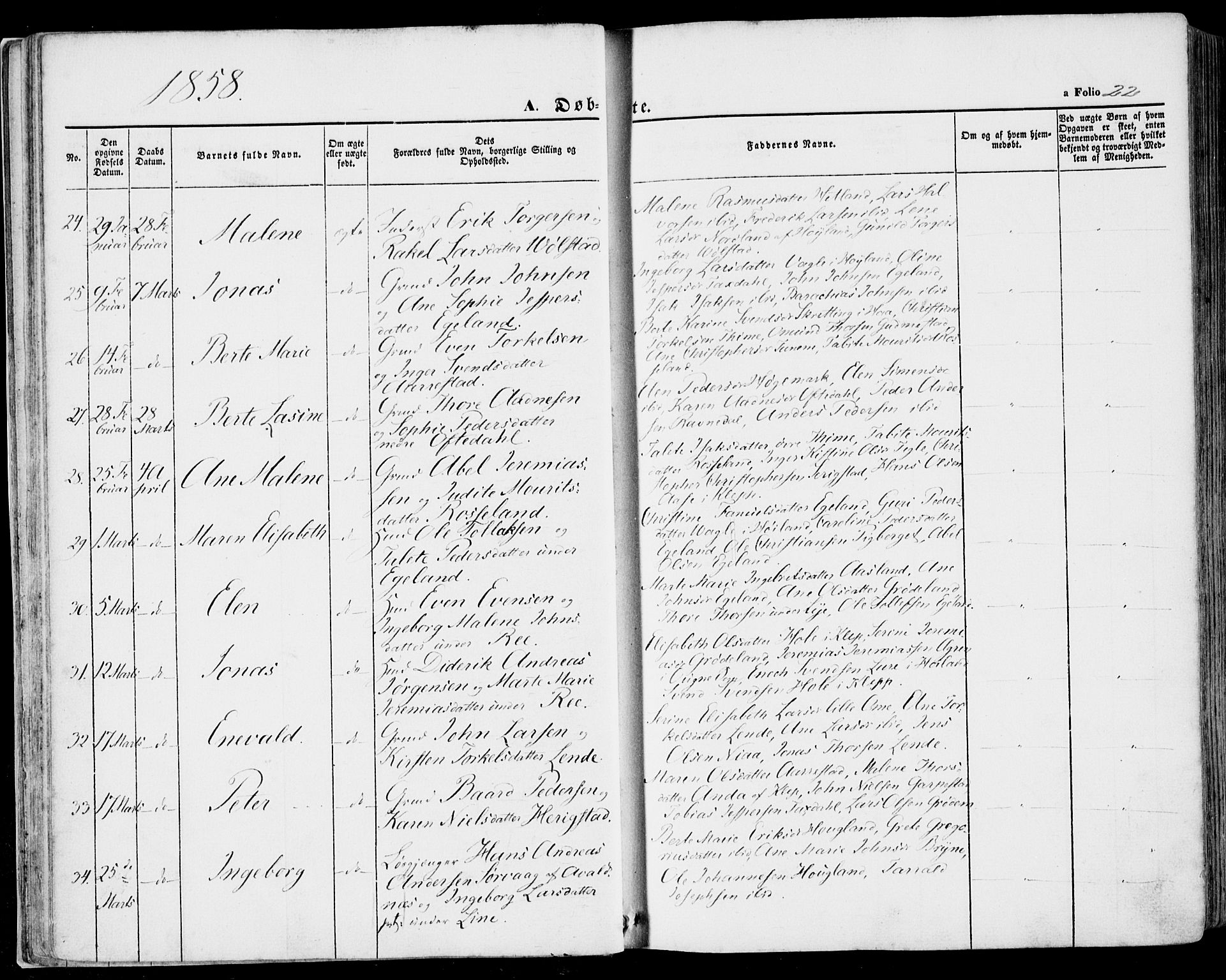 Lye sokneprestkontor, AV/SAST-A-101794/001/30BA/L0007: Ministerialbok nr. A 6, 1856-1871, s. 22