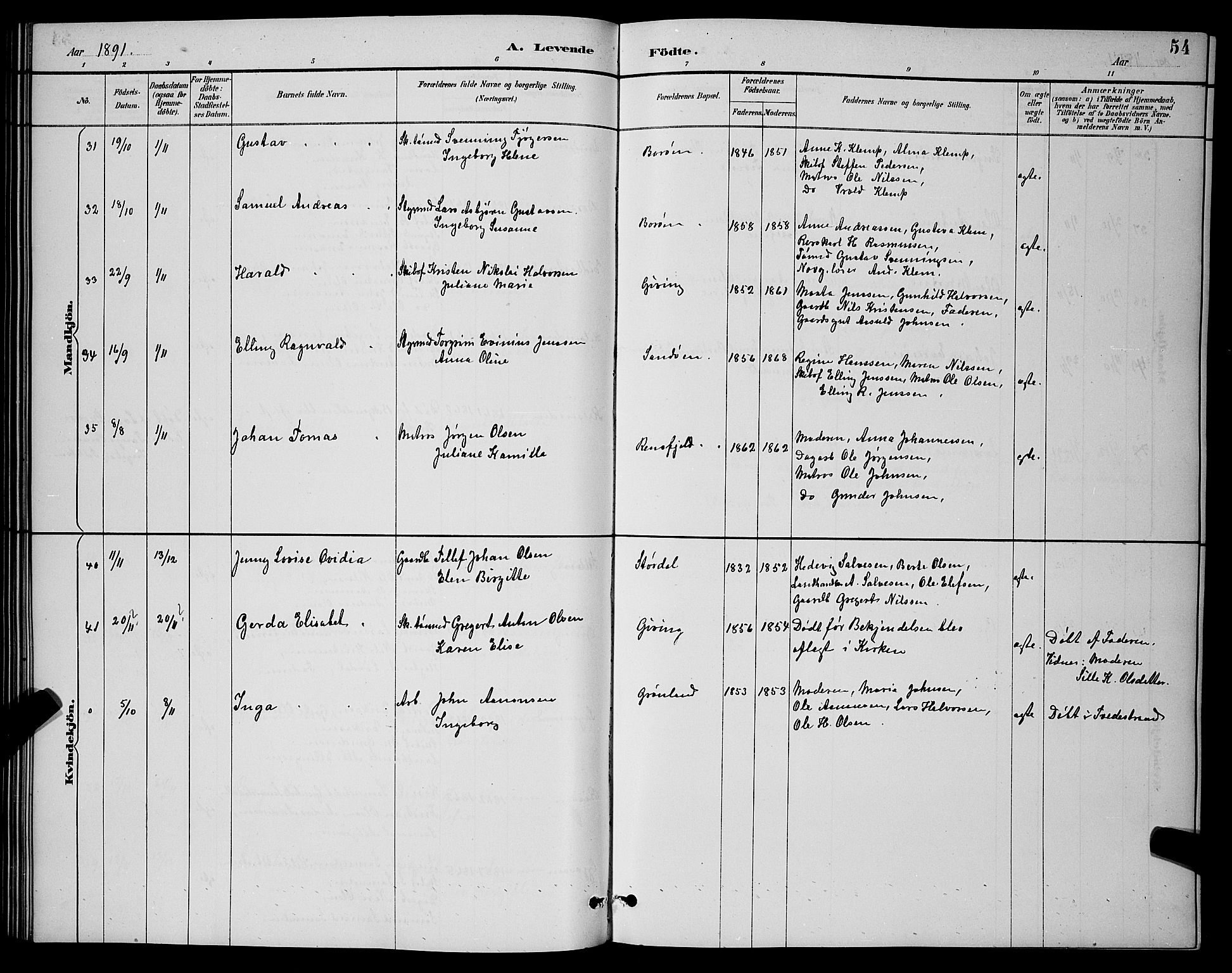 Dypvåg sokneprestkontor, AV/SAK-1111-0007/F/Fb/Fba/L0013: Klokkerbok nr. B 13, 1887-1900, s. 54