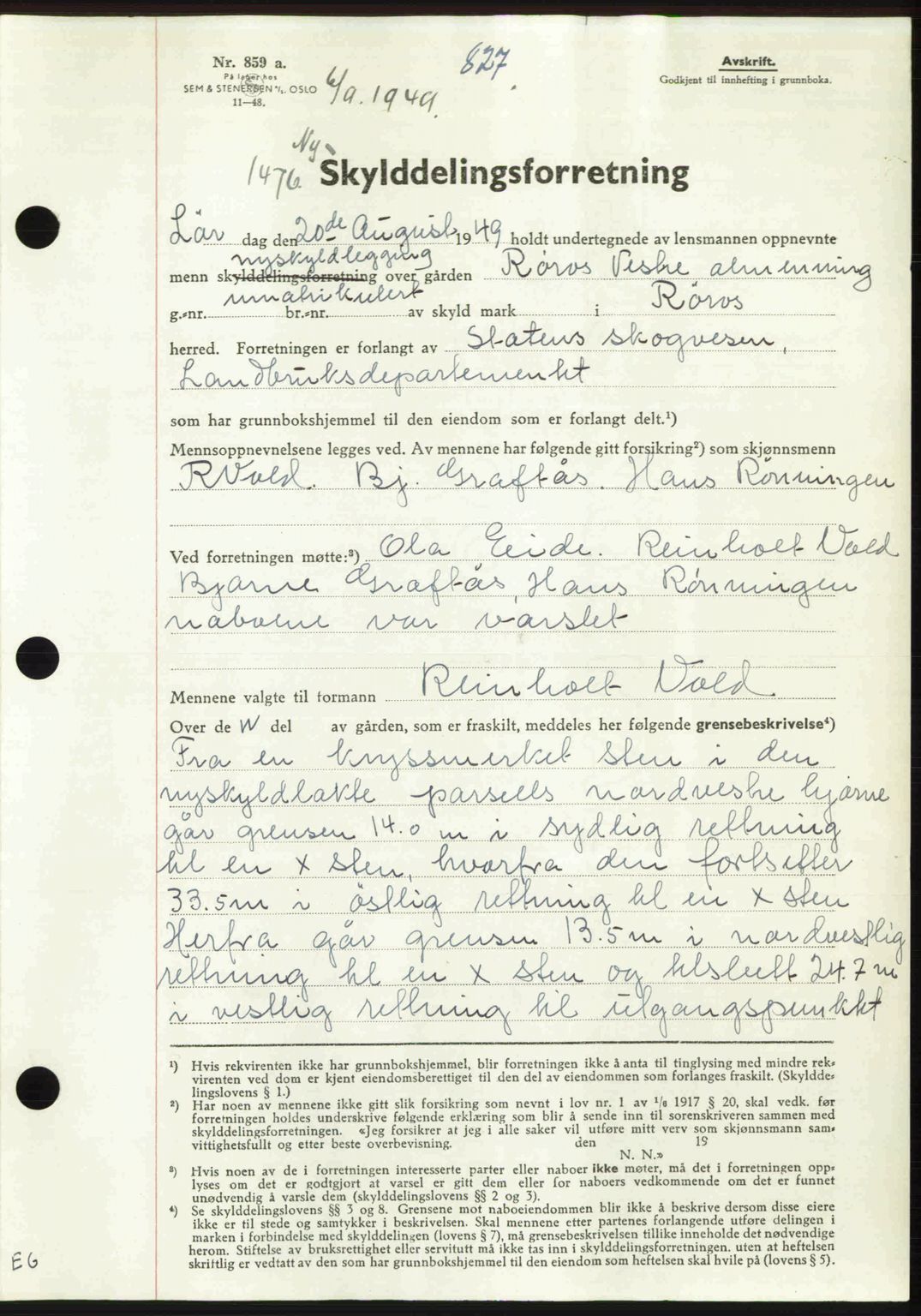 Gauldal sorenskriveri, SAT/A-0014/1/2/2C: Pantebok nr. A8, 1949-1949, Dagboknr: 1476/1949
