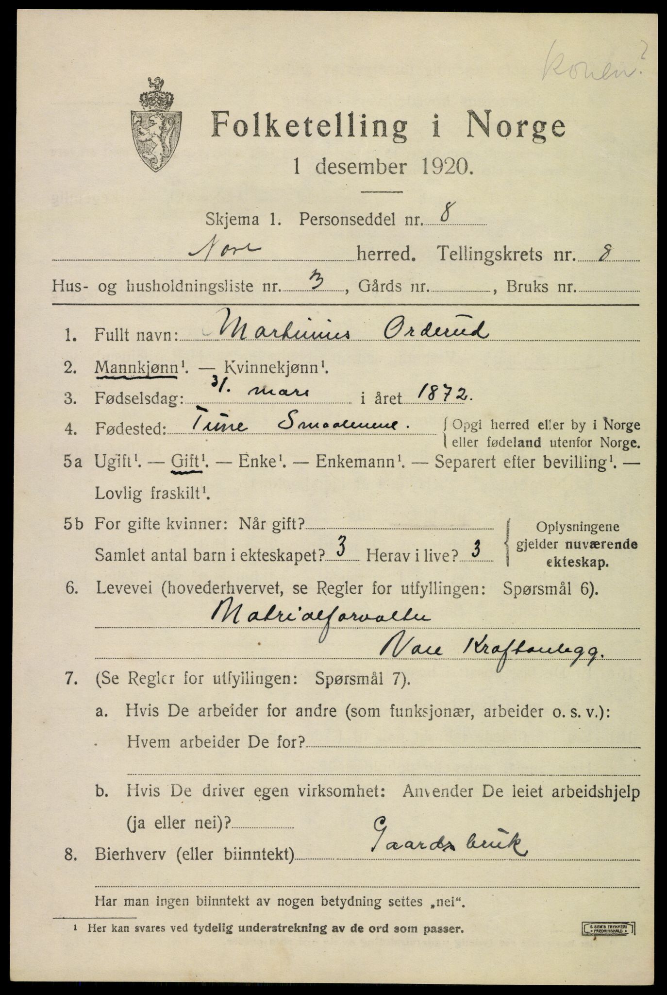SAKO, Folketelling 1920 for 0633 Nore herred, 1920, s. 4032