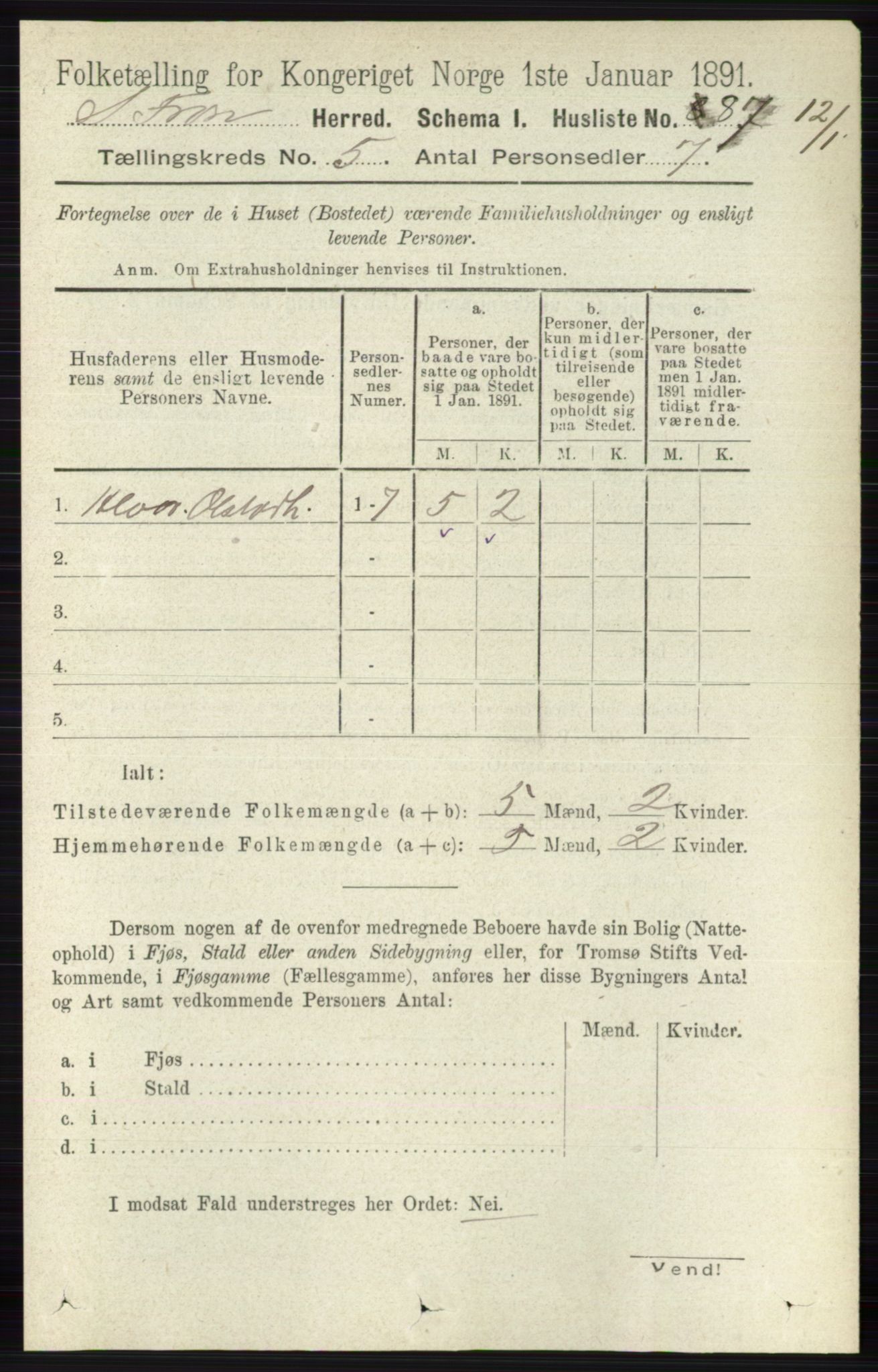 RA, Folketelling 1891 for 0519 Sør-Fron herred, 1891, s. 2042