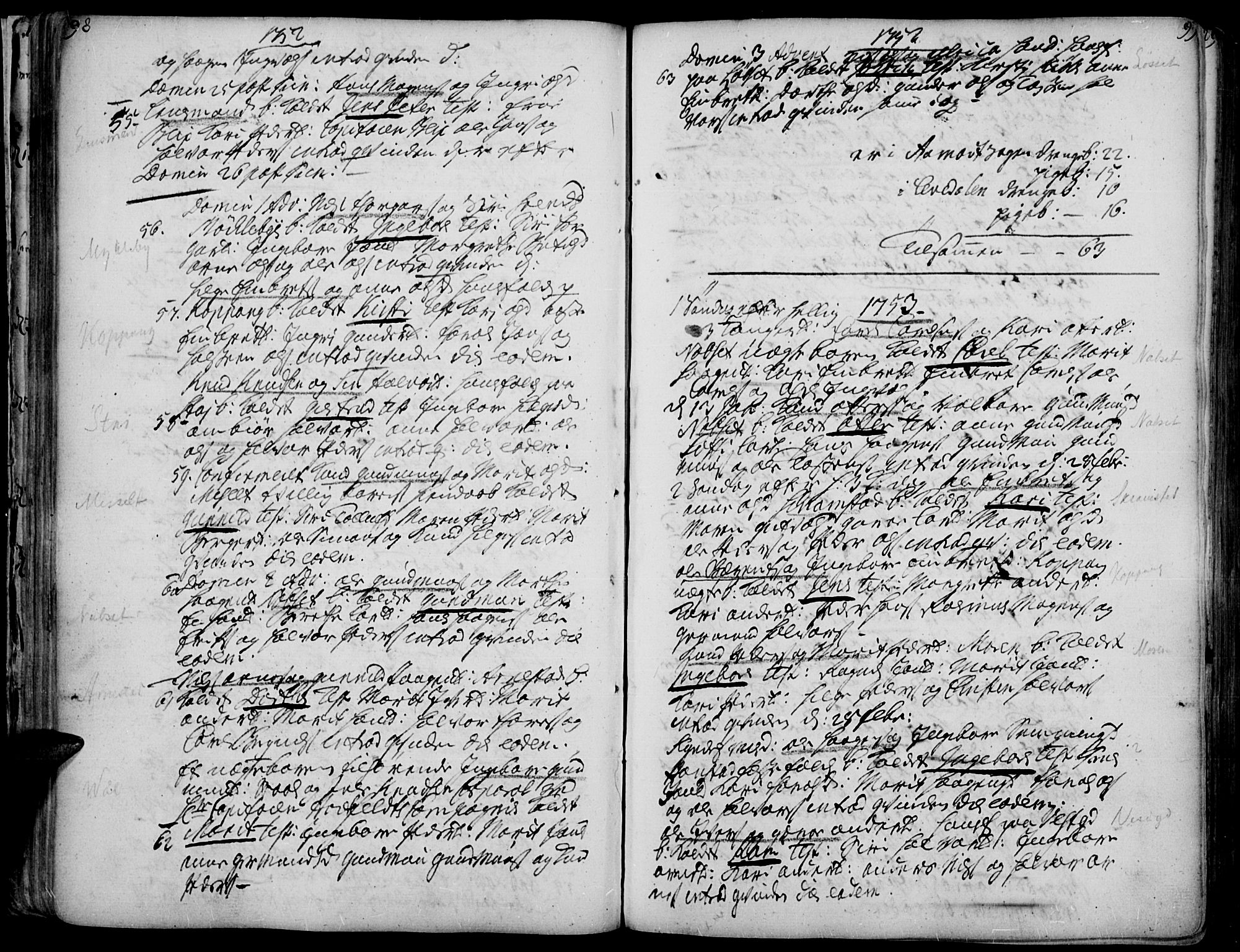 Åmot prestekontor, Hedmark, AV/SAH-PREST-056/H/Ha/Haa/L0002: Ministerialbok nr. 2, 1734-1779, s. 98-99