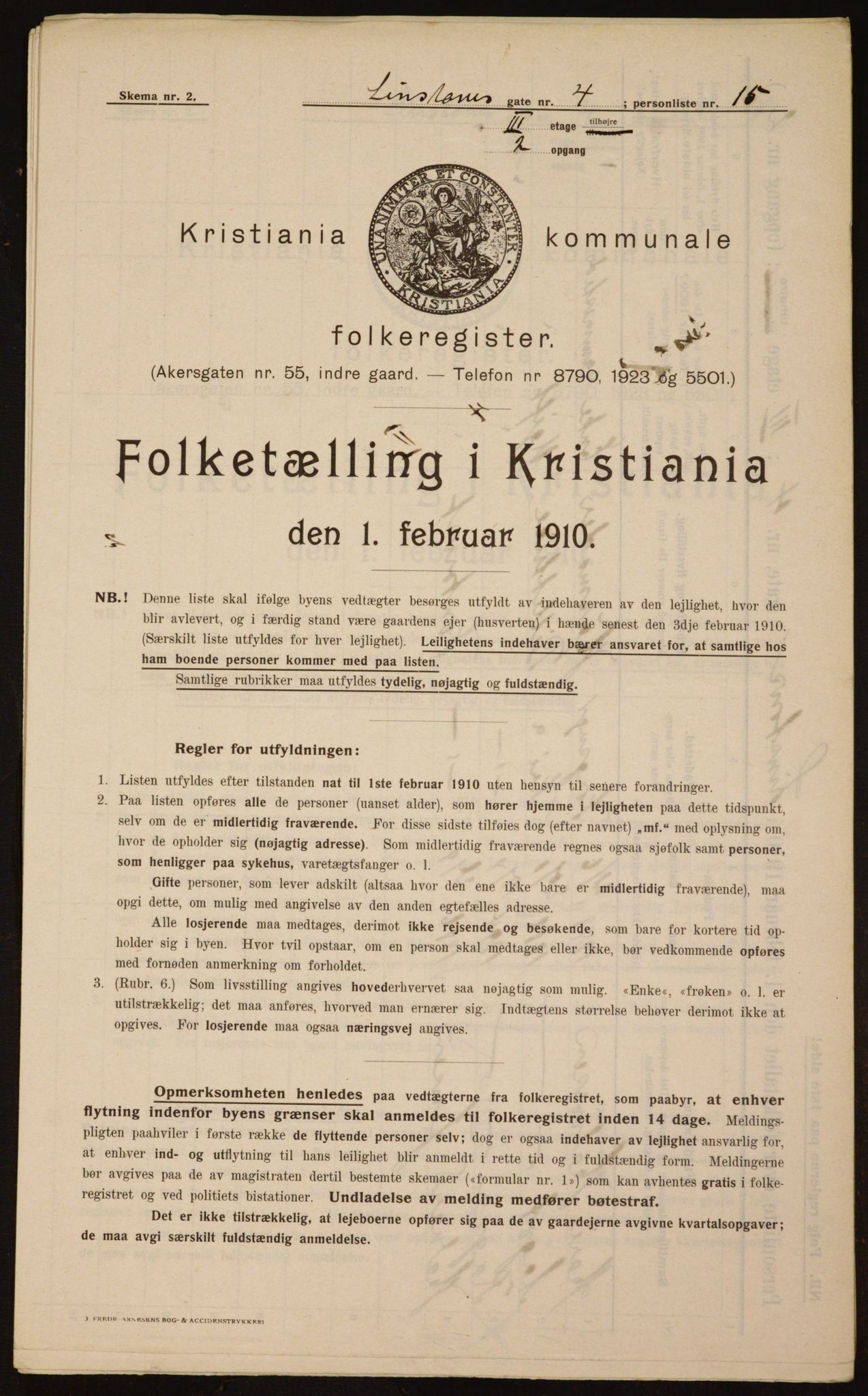 OBA, Kommunal folketelling 1.2.1910 for Kristiania, 1910, s. 55746