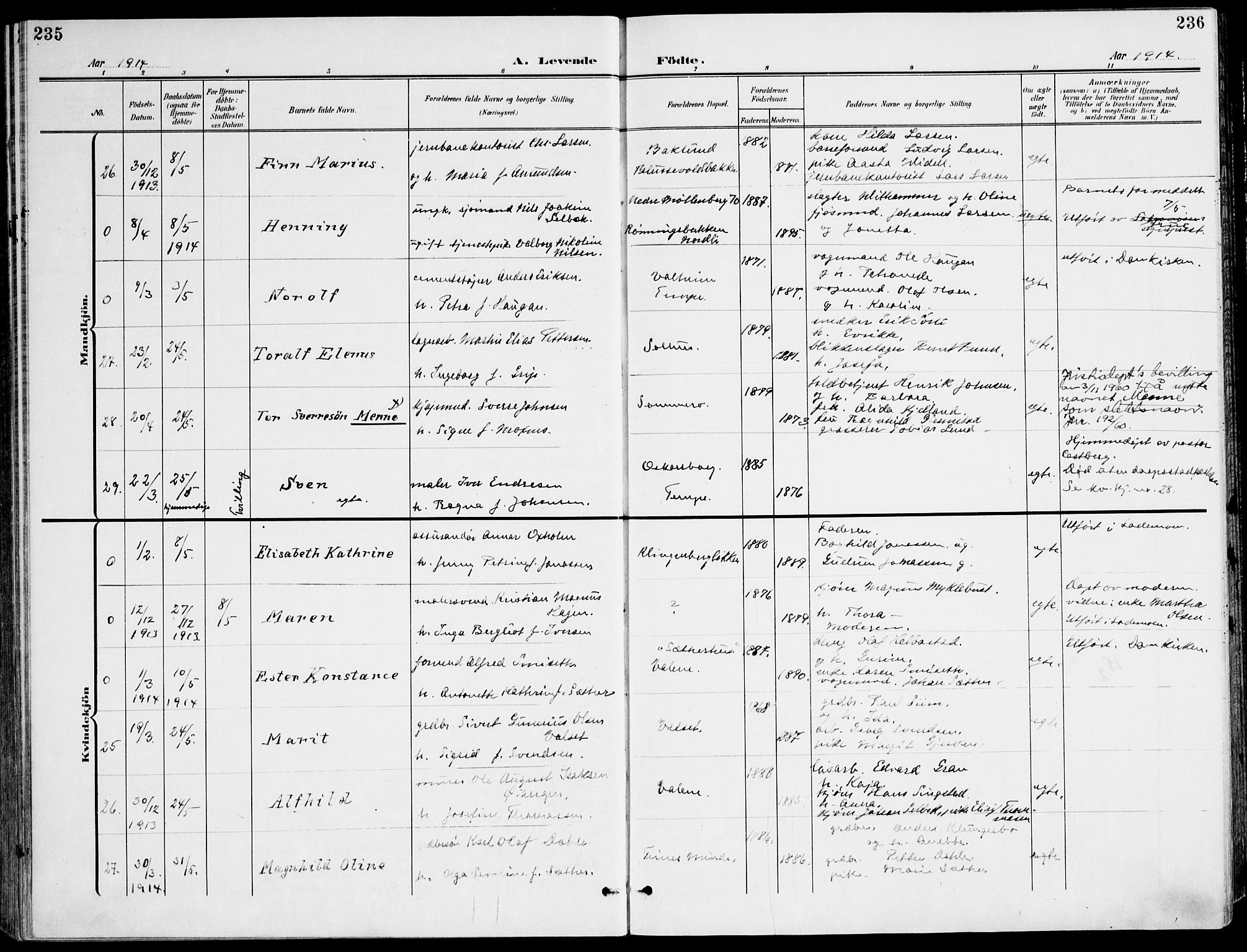 Ministerialprotokoller, klokkerbøker og fødselsregistre - Sør-Trøndelag, SAT/A-1456/607/L0320: Ministerialbok nr. 607A04, 1907-1915, s. 235-236