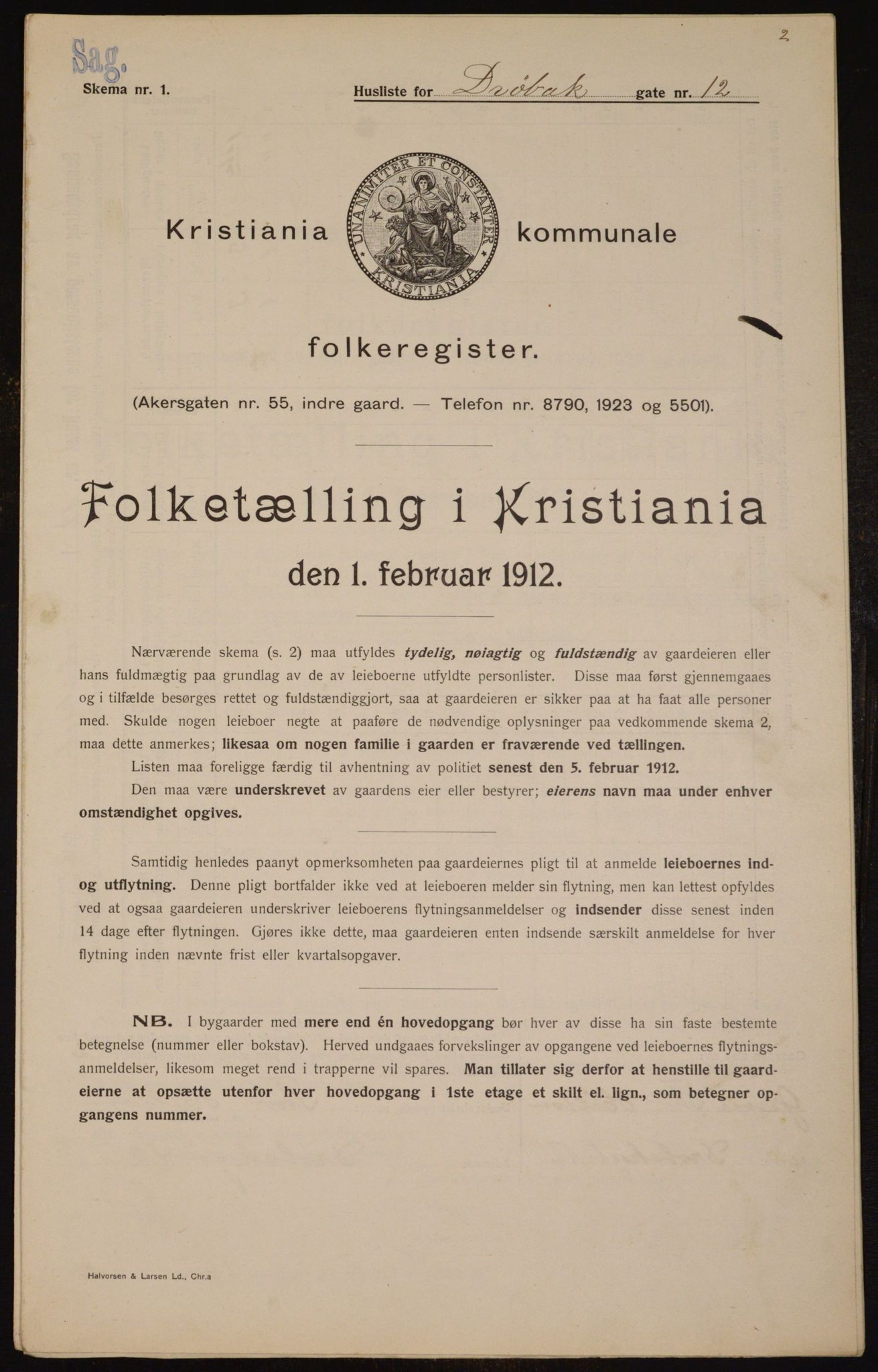 OBA, Kommunal folketelling 1.2.1912 for Kristiania, 1912, s. 17343