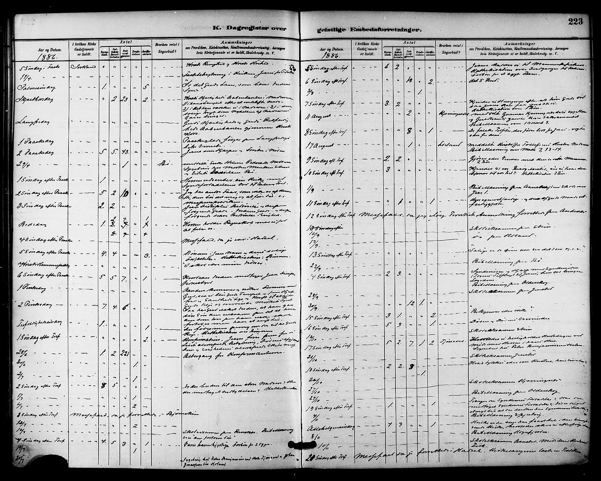 Ministerialprotokoller, klokkerbøker og fødselsregistre - Nordland, AV/SAT-A-1459/895/L1371: Ministerialbok nr. 895A06, 1885-1894, s. 223