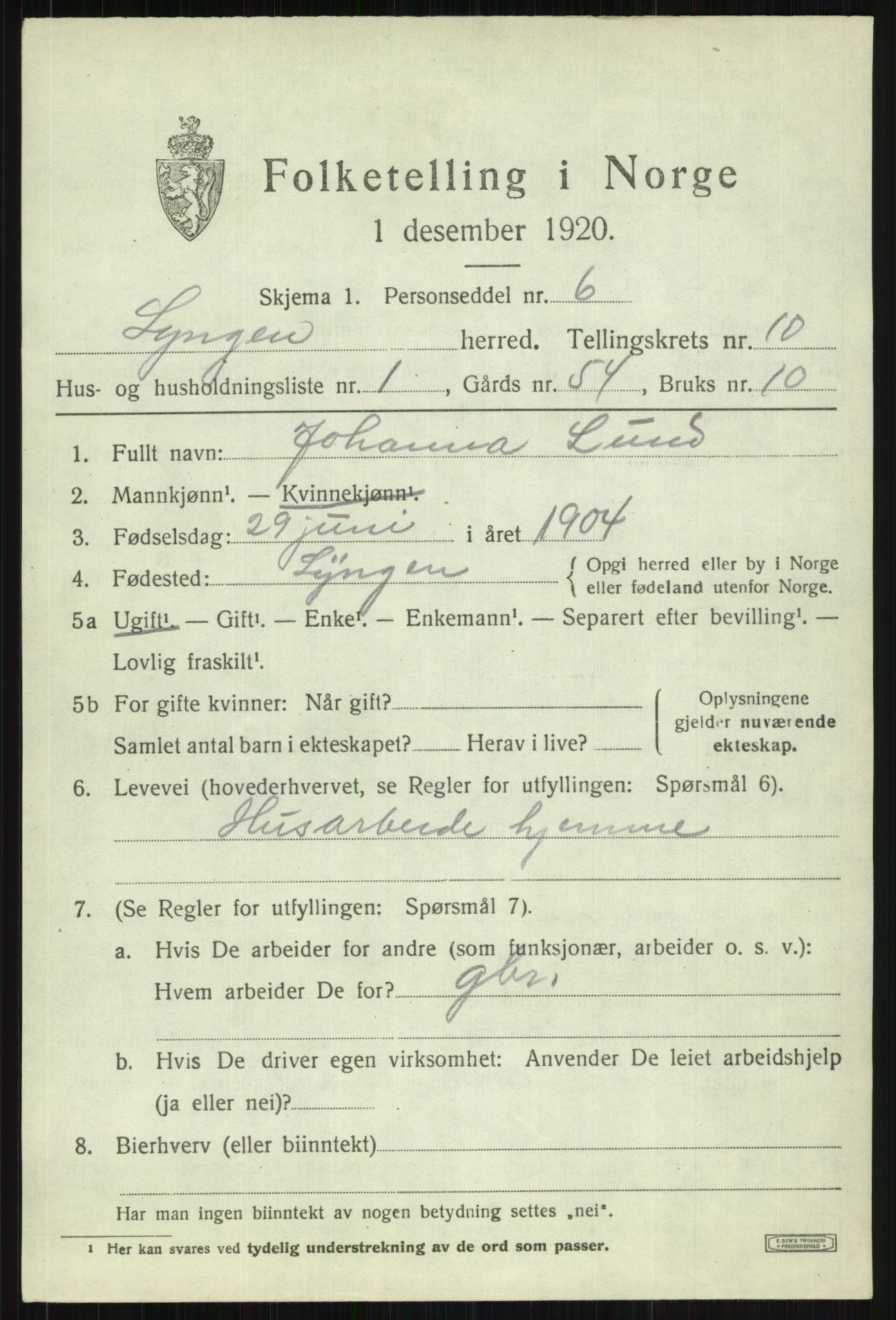 SATØ, Folketelling 1920 for 1938 Lyngen herred, 1920, s. 8107