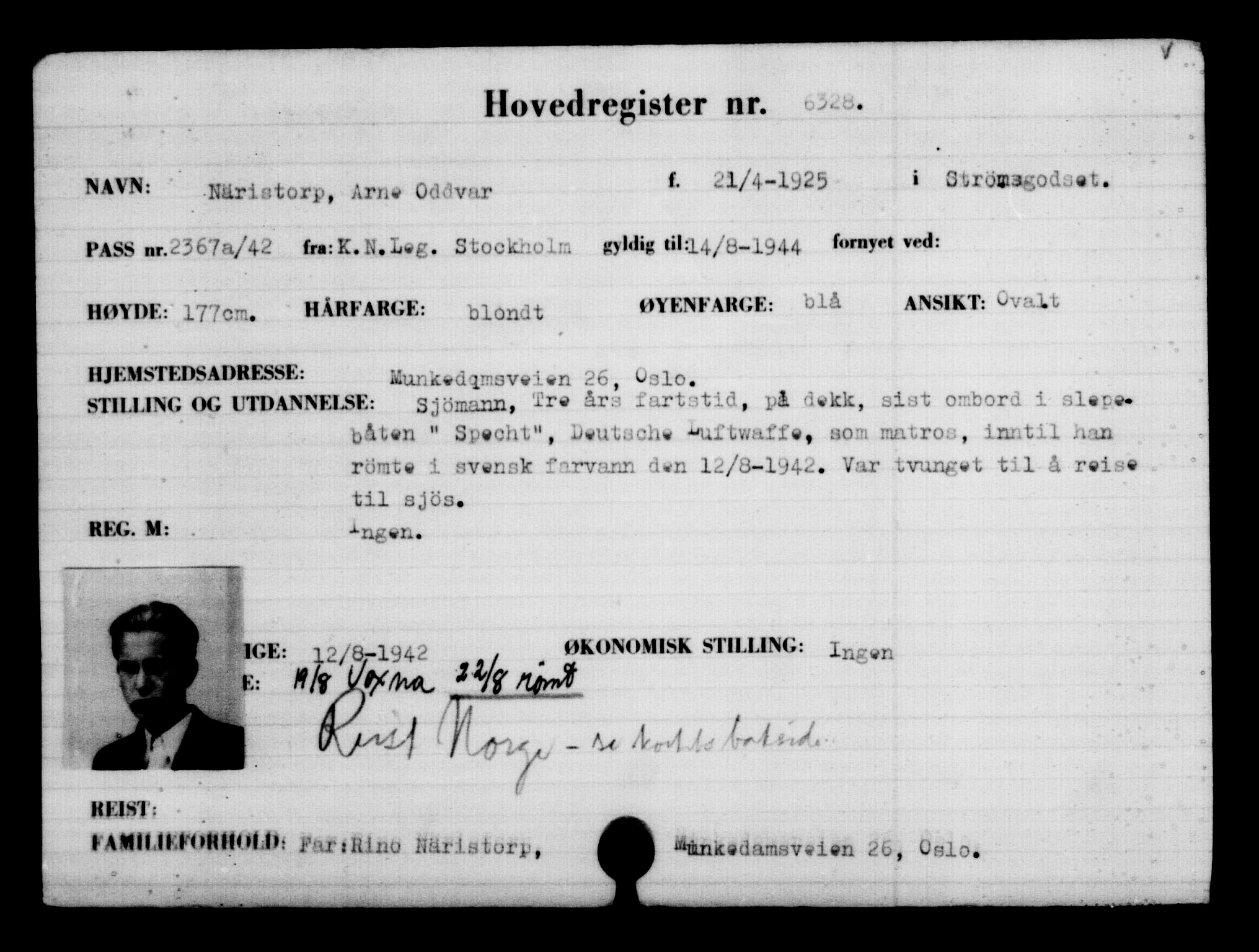 Utenriksstasjonene, Legasjonen i Stockholm, Flyktningkontoret, AV/RA-S-6753/V/Va/L0004: Kjesäterkartoteket, flyktninger med registreringsnr. 3496-6610, 1940-1945, s. 3347