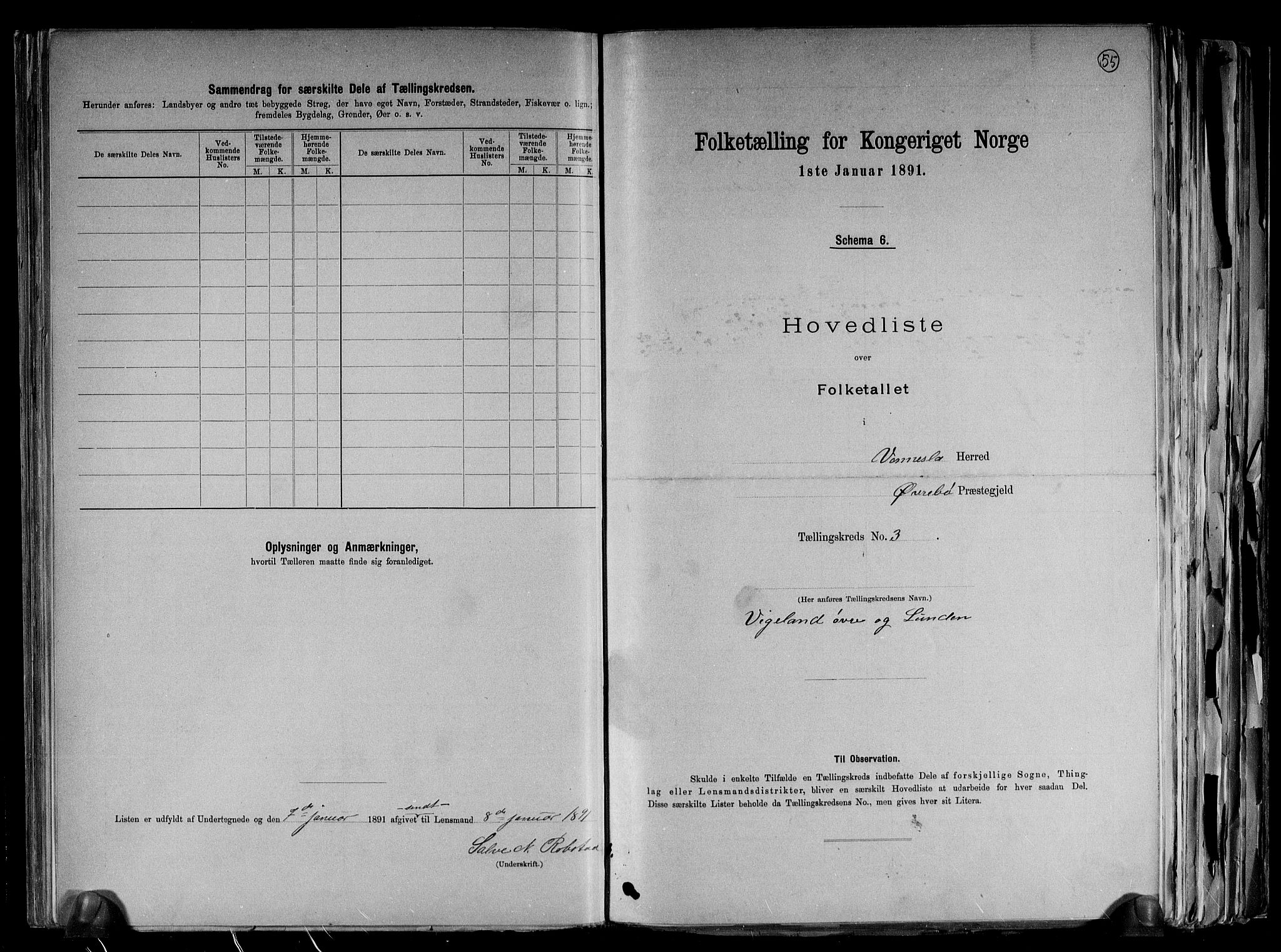 RA, Folketelling 1891 for 1014 Vennesla herred, 1891, s. 9