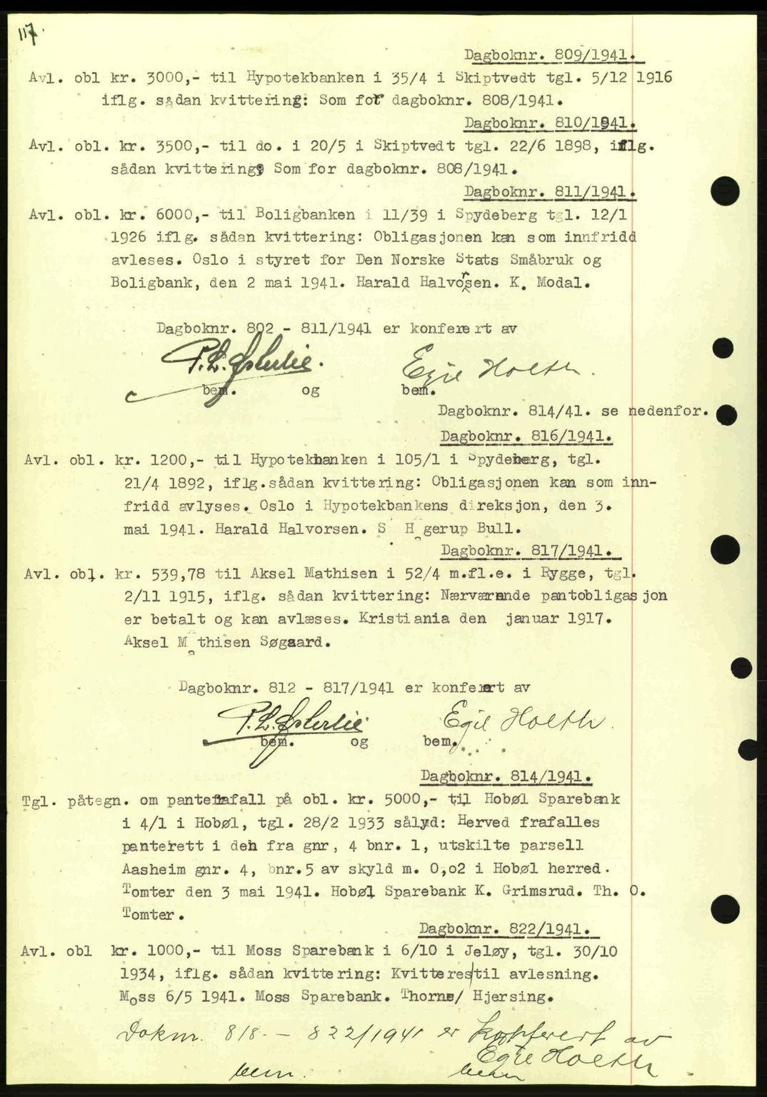 Moss sorenskriveri, SAO/A-10168: Pantebok nr. B10, 1940-1941, Dagboknr: 809/1941