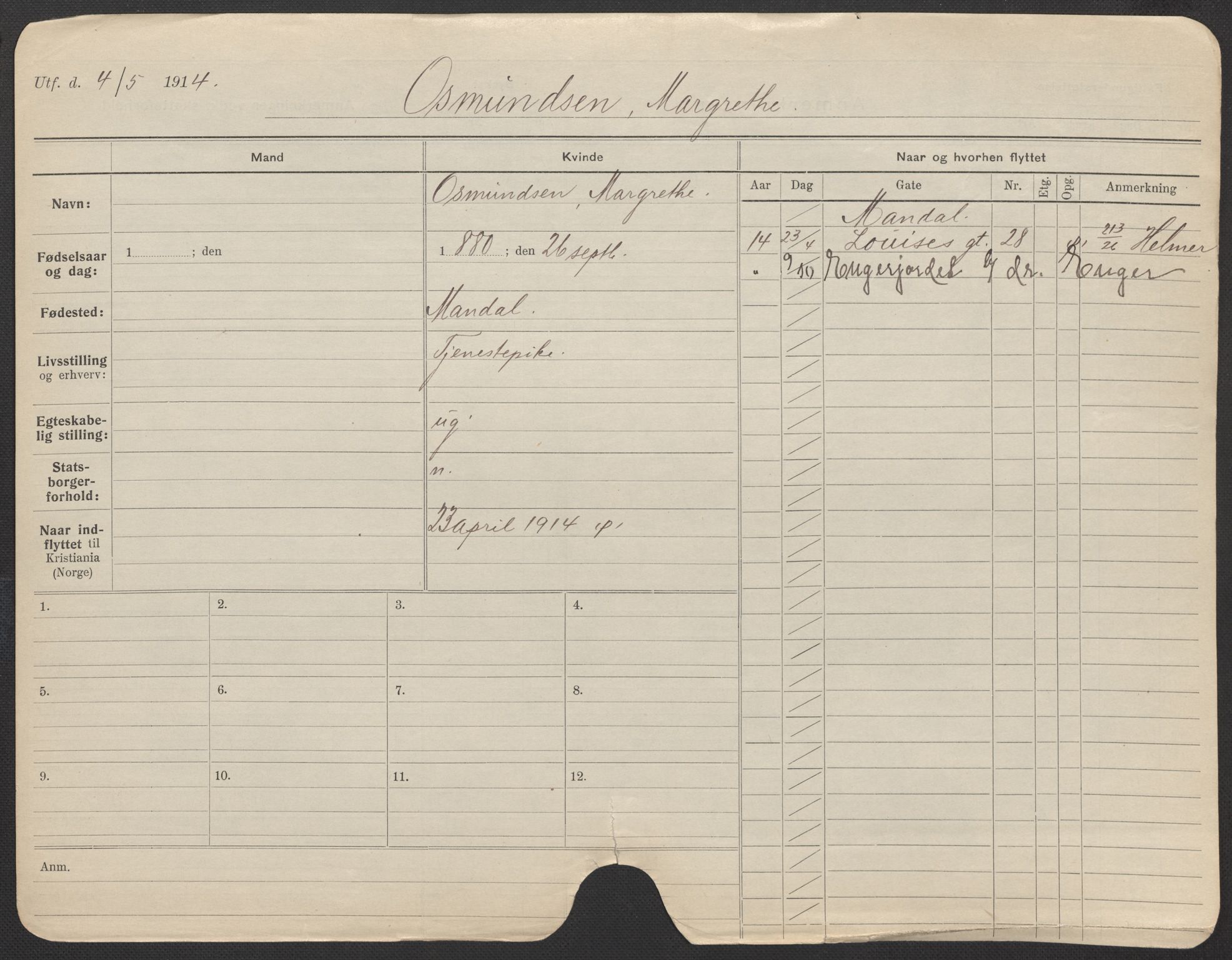 Oslo folkeregister, Registerkort, AV/SAO-A-11715/F/Fa/Fac/L0022: Kvinner, 1906-1914, s. 471a
