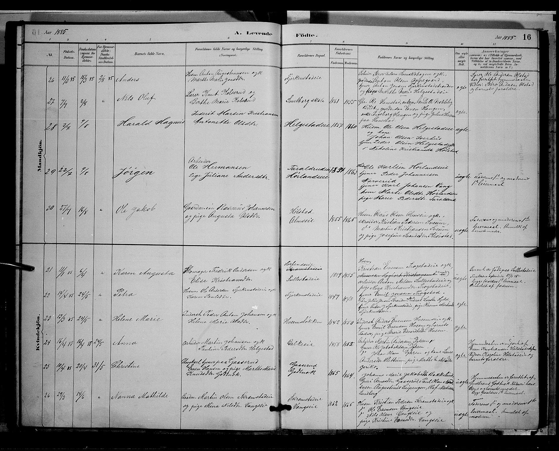 Østre Toten prestekontor, AV/SAH-PREST-104/H/Ha/Hab/L0005: Klokkerbok nr. 5, 1884-1893, s. 16