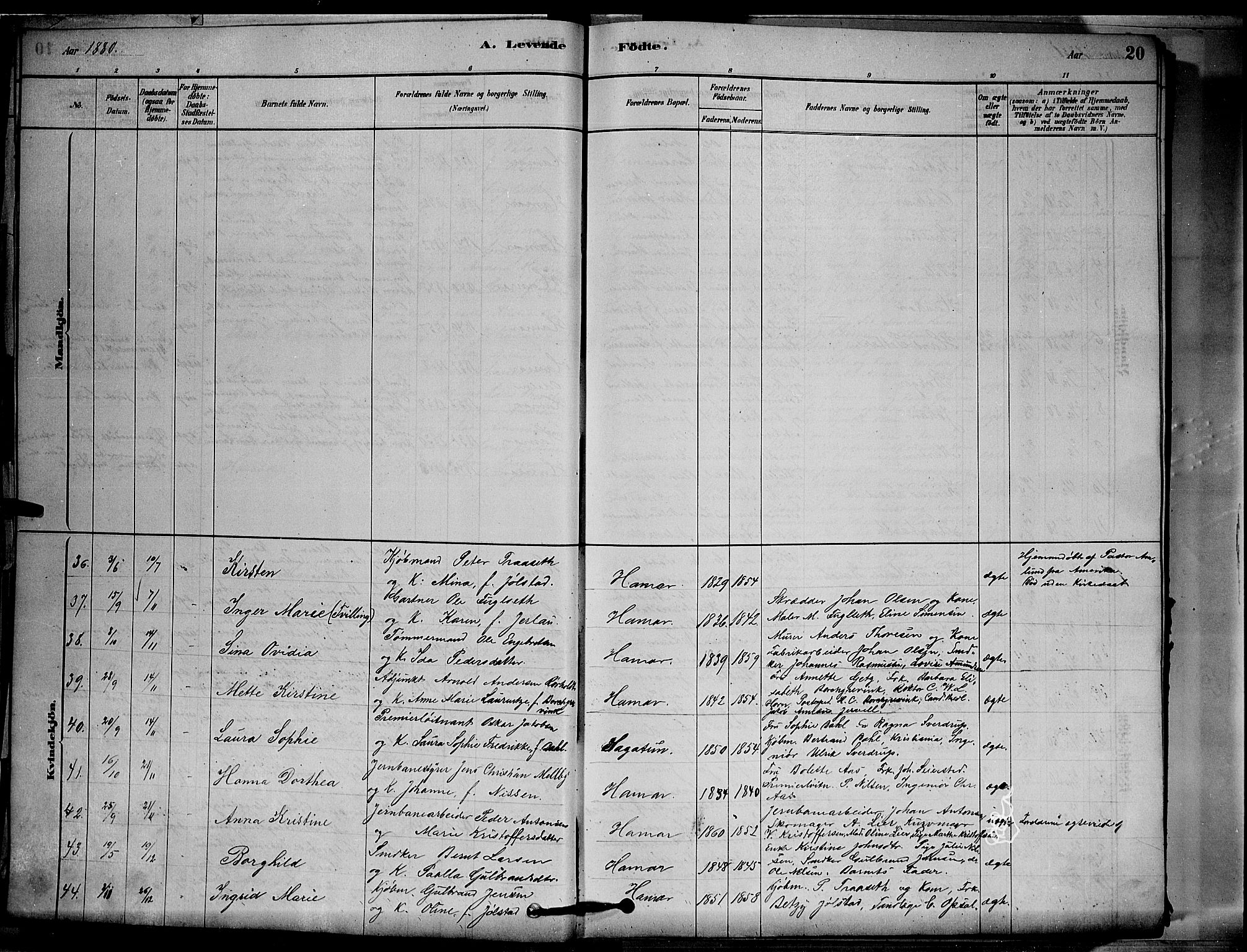 Vang prestekontor, Hedmark, AV/SAH-PREST-008/H/Ha/Hab/L0012: Klokkerbok nr. 12, 1878-1889, s. 20