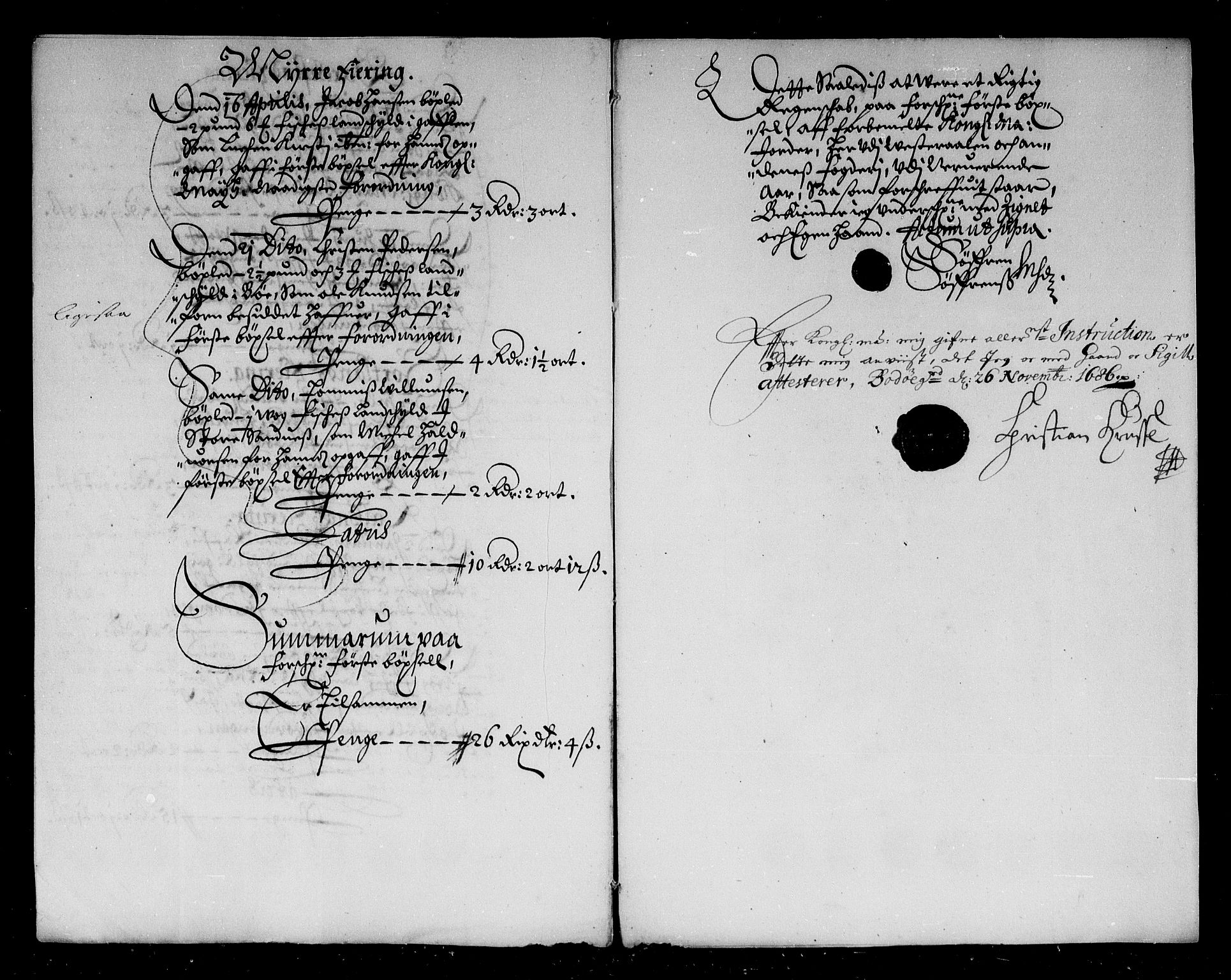 Rentekammeret inntil 1814, Reviderte regnskaper, Stiftamtstueregnskaper, Trondheim stiftamt og Nordland amt, AV/RA-EA-6044/R/Rg/L0085: Trondheim stiftamt og Nordland amt, 1686