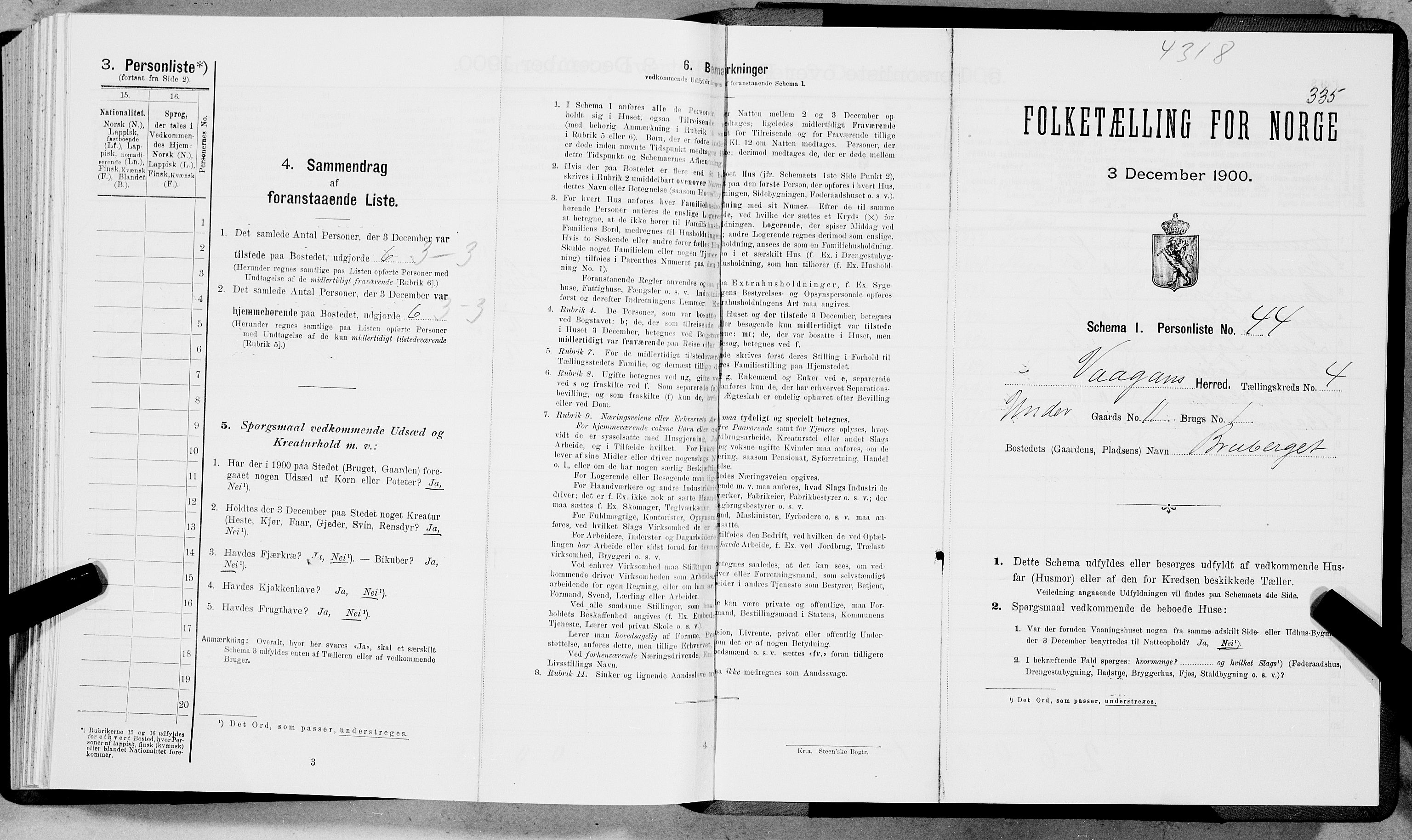 SAT, Folketelling 1900 for 1865 Vågan herred, 1900, s. 336