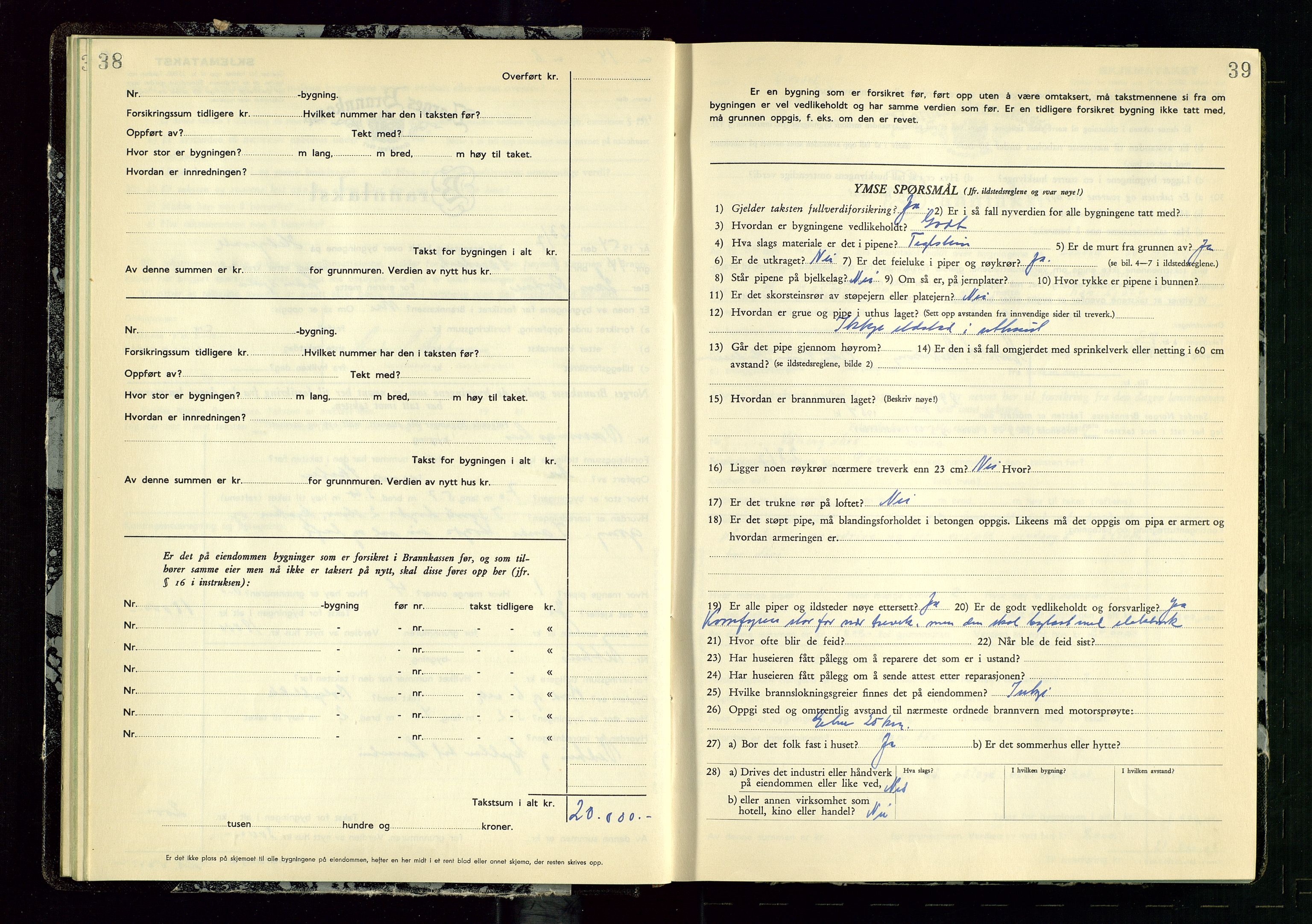 Vikedal lensmannskontor, AV/SAST-A-100179/Gob/L0006: Branntakstprotokoll, 1952-1956, s. 38-39