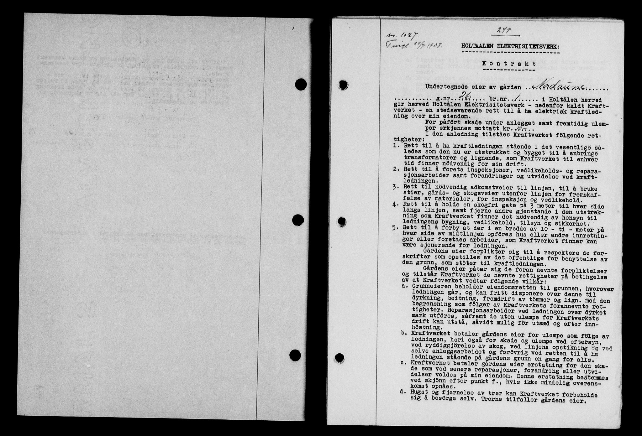 Gauldal sorenskriveri, SAT/A-0014/1/2/2C/L0049: Pantebok nr. 53, 1938-1938, Dagboknr: 1027/1938