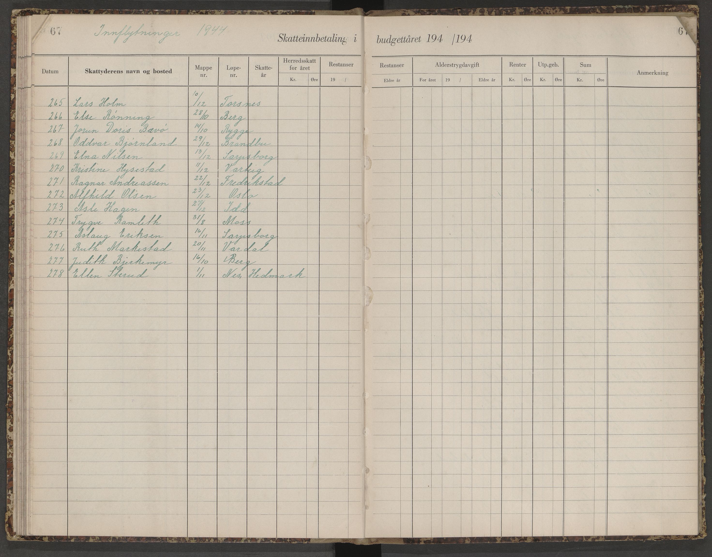 Skjeberg folkeregister, AV/SAO-A-10495/K/Ka/L0003: Fortegnelse over inn- og utflyttede, 1943-1947, s. 67