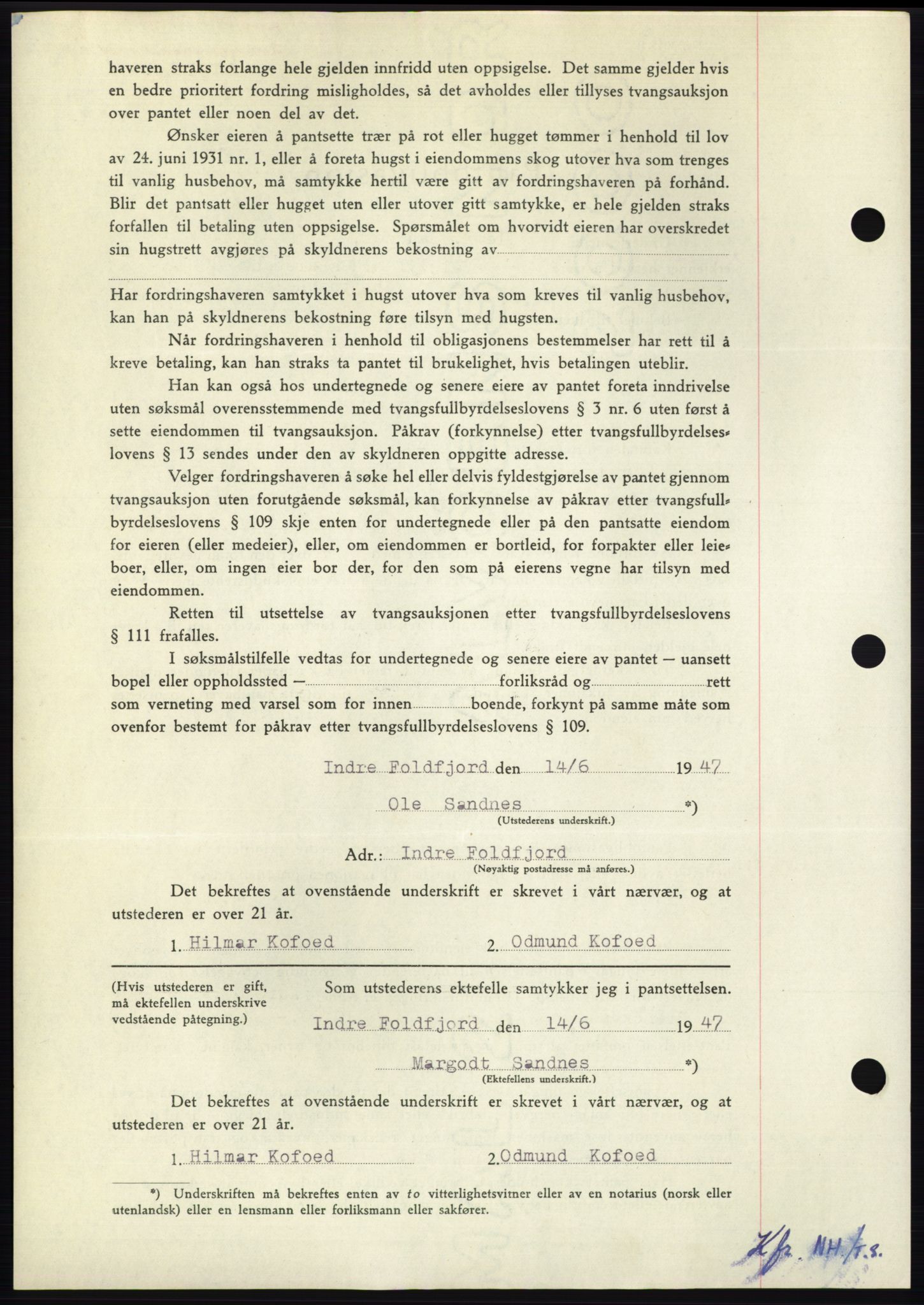 Nordmøre sorenskriveri, AV/SAT-A-4132/1/2/2Ca: Pantebok nr. B96, 1947-1947, Dagboknr: 1461/1947