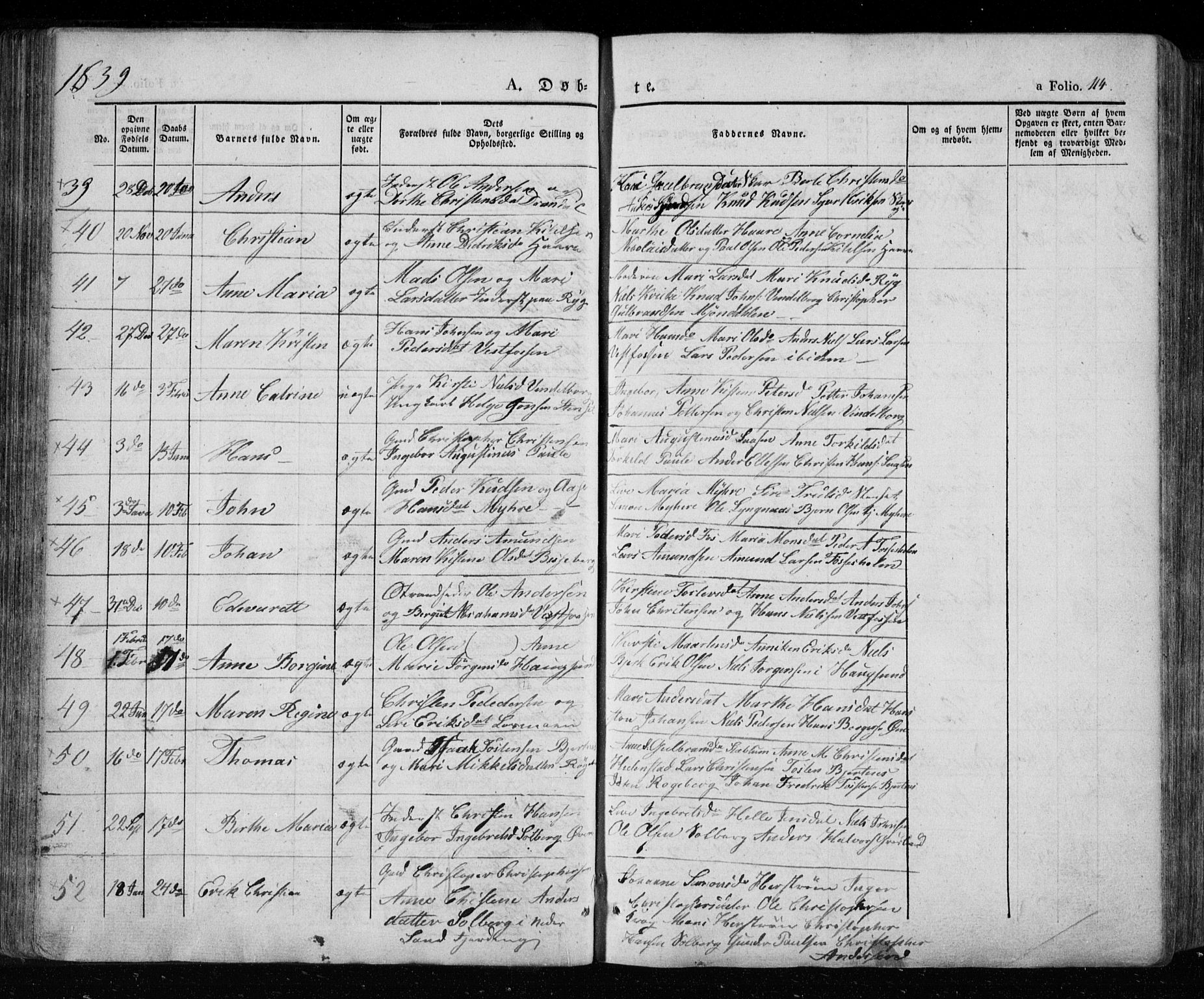 Eiker kirkebøker, AV/SAKO-A-4/F/Fa/L0013a: Ministerialbok nr. I 13A, 1832-1845, s. 114